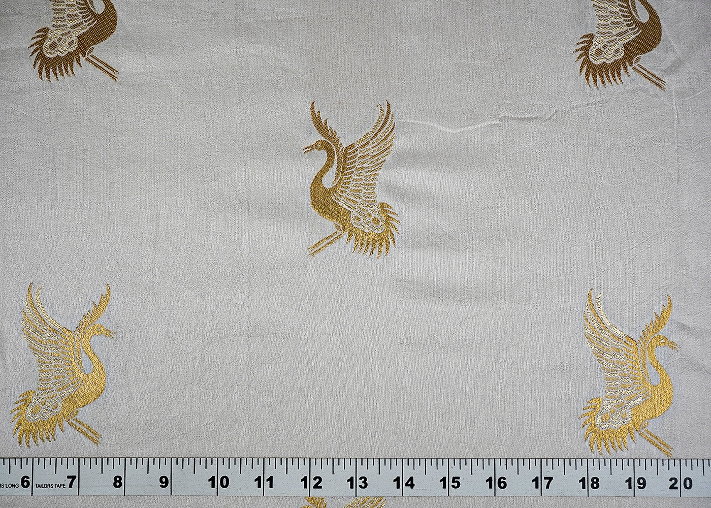 (Pre-Cut 2 MTR) White Upada Silk Fabric With All Over Peacock Motif Of Golden Zari Handloom 18486