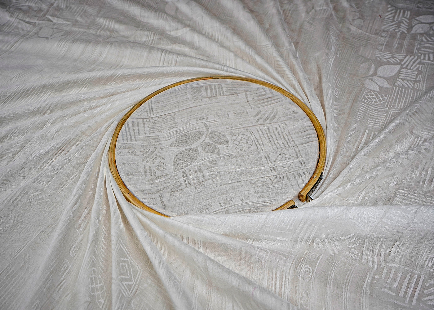 (Pre-Cut 1.65 MTR) White Silk Fabric With All Over Self Work 18489