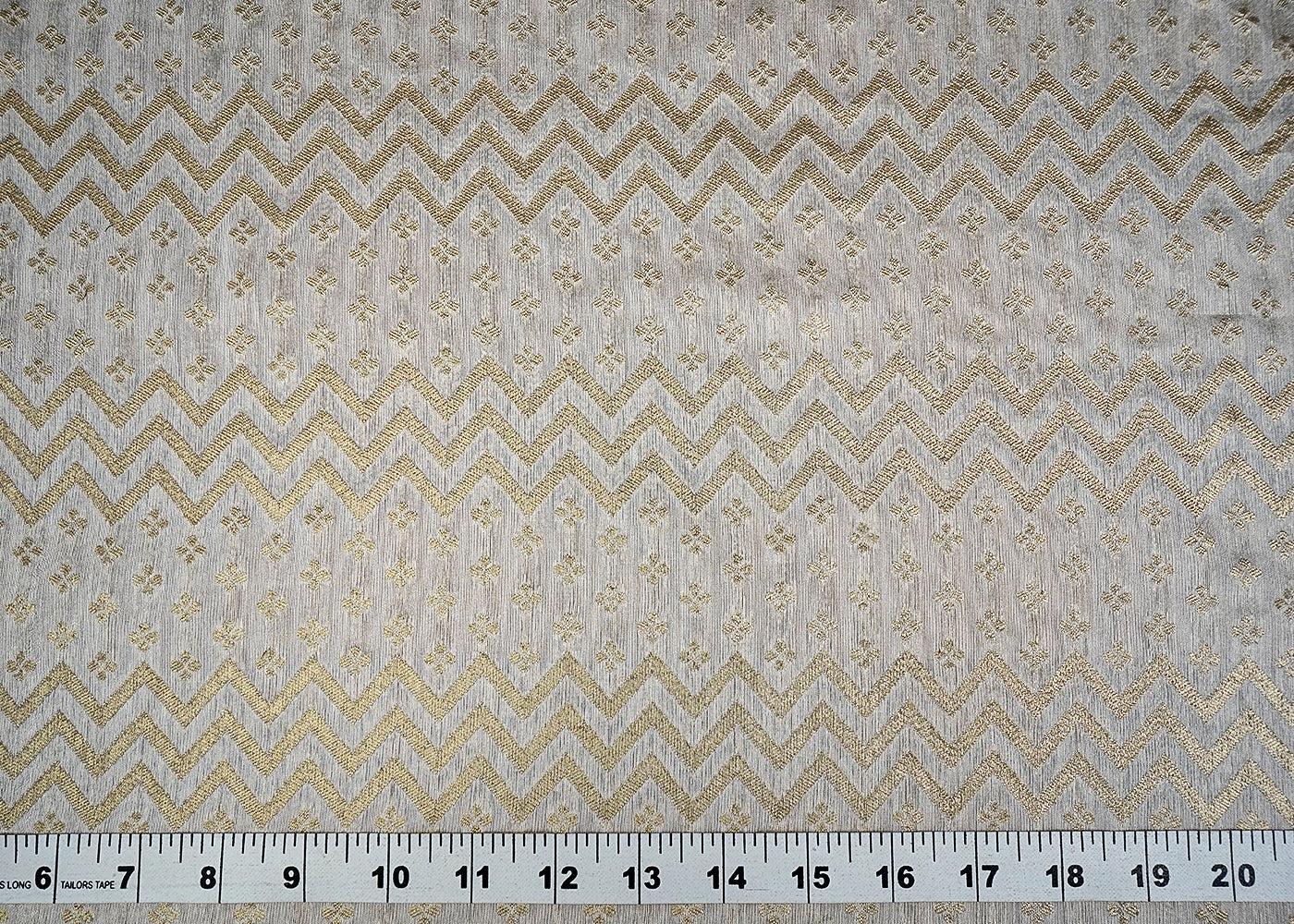 (Pre-Cut 1.35 MTR) White Banarasi Brocade Fabric With All Over Golden Zari Handloom 18490