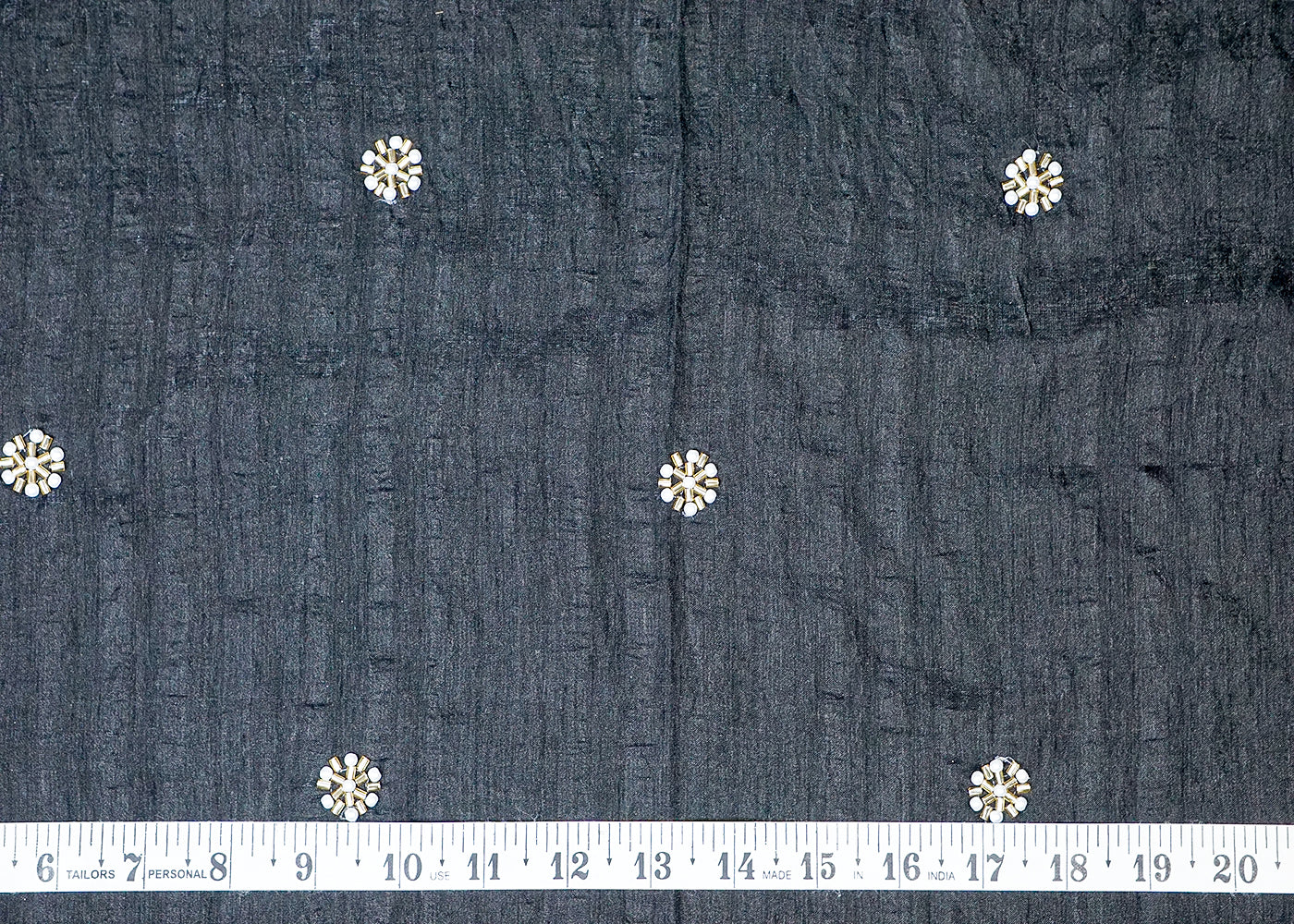 (Pre-Cut 2 MTR) Black Diamond Silk Fabric With All Over Katdana And Peral Buti 18503
