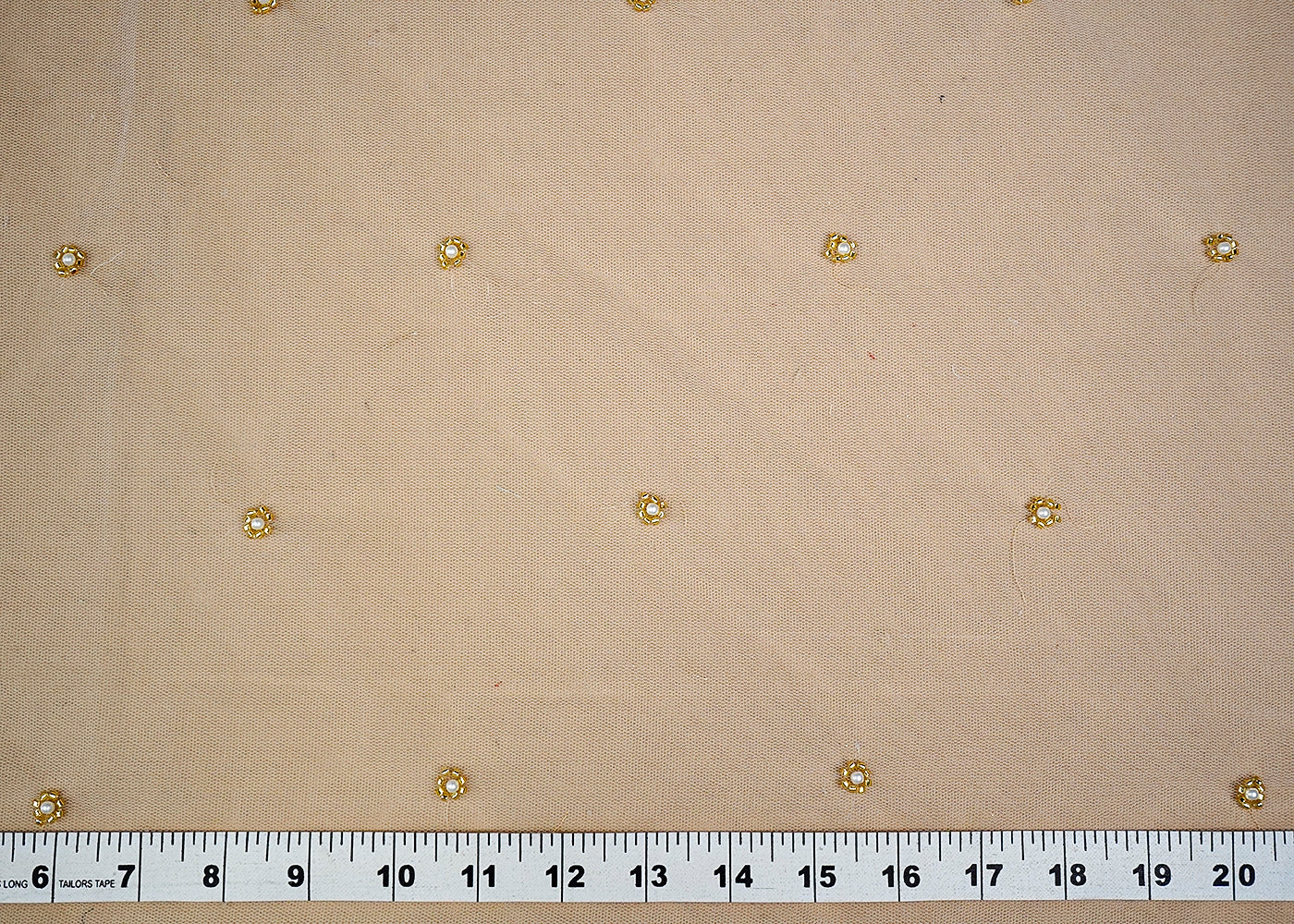 (Pre-Cut 1.5 MTR) White Net Fabric With All Over Bead Work  18511