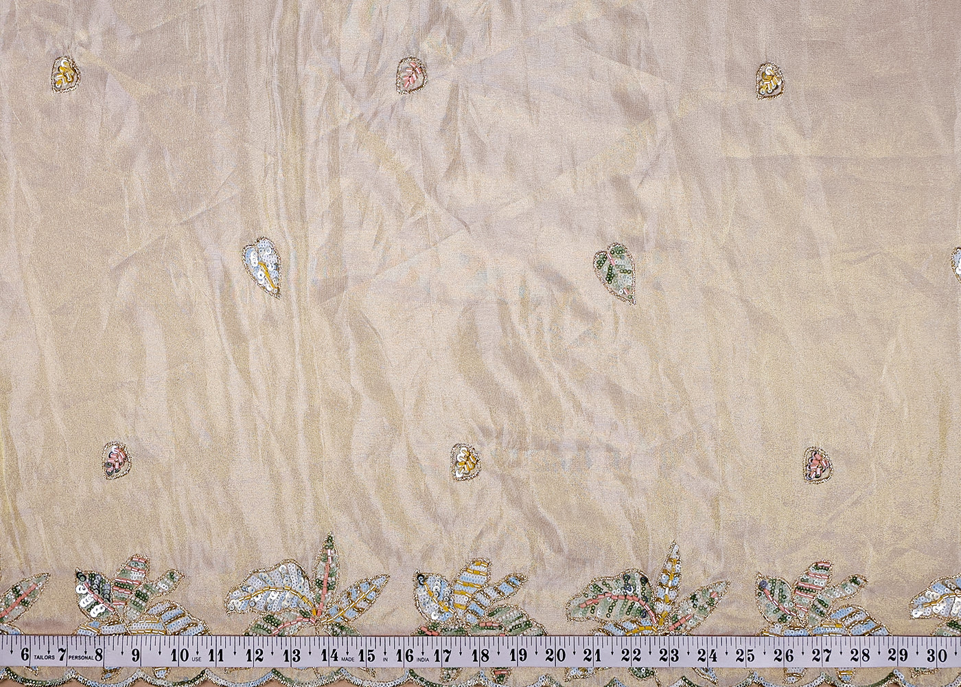 (Pre-Cut 1.9 MTR) Gold Tissue Fabric With All Over Sequins Katdana Bead And Zari With Two Side Border 18519