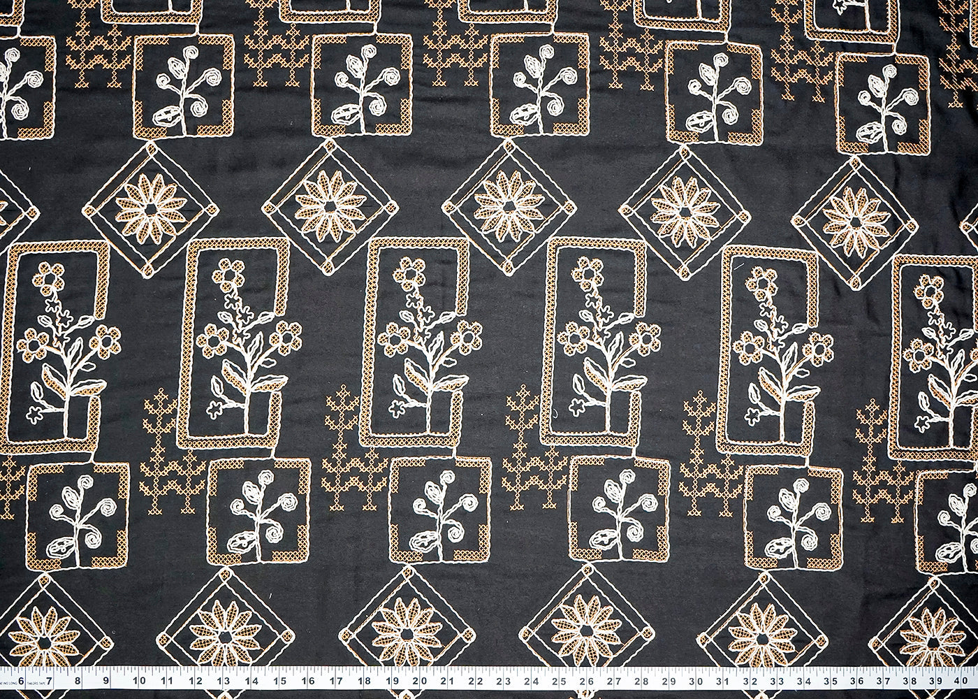 (Pre-Cut 1.25 MTR) Black Cotton Fabric With All Over Thread Work   18524