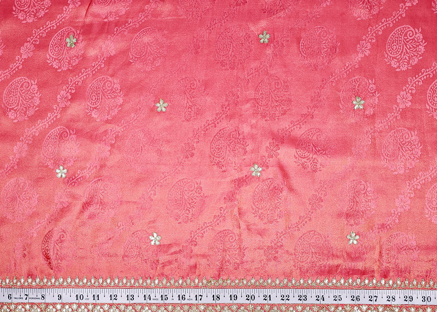 (Pre-Cut 1.8 MTR) Pink Tissue Fabric With All Over Gotapatti Work With Two Side Border 18525