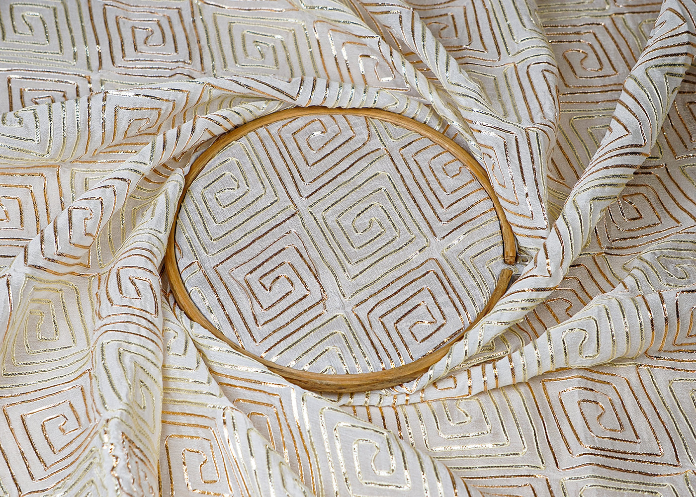 (Pre-Cut 1.4 MTR) White Chinon Chiffon  Fabric With All Over Gotapatti Work   18527