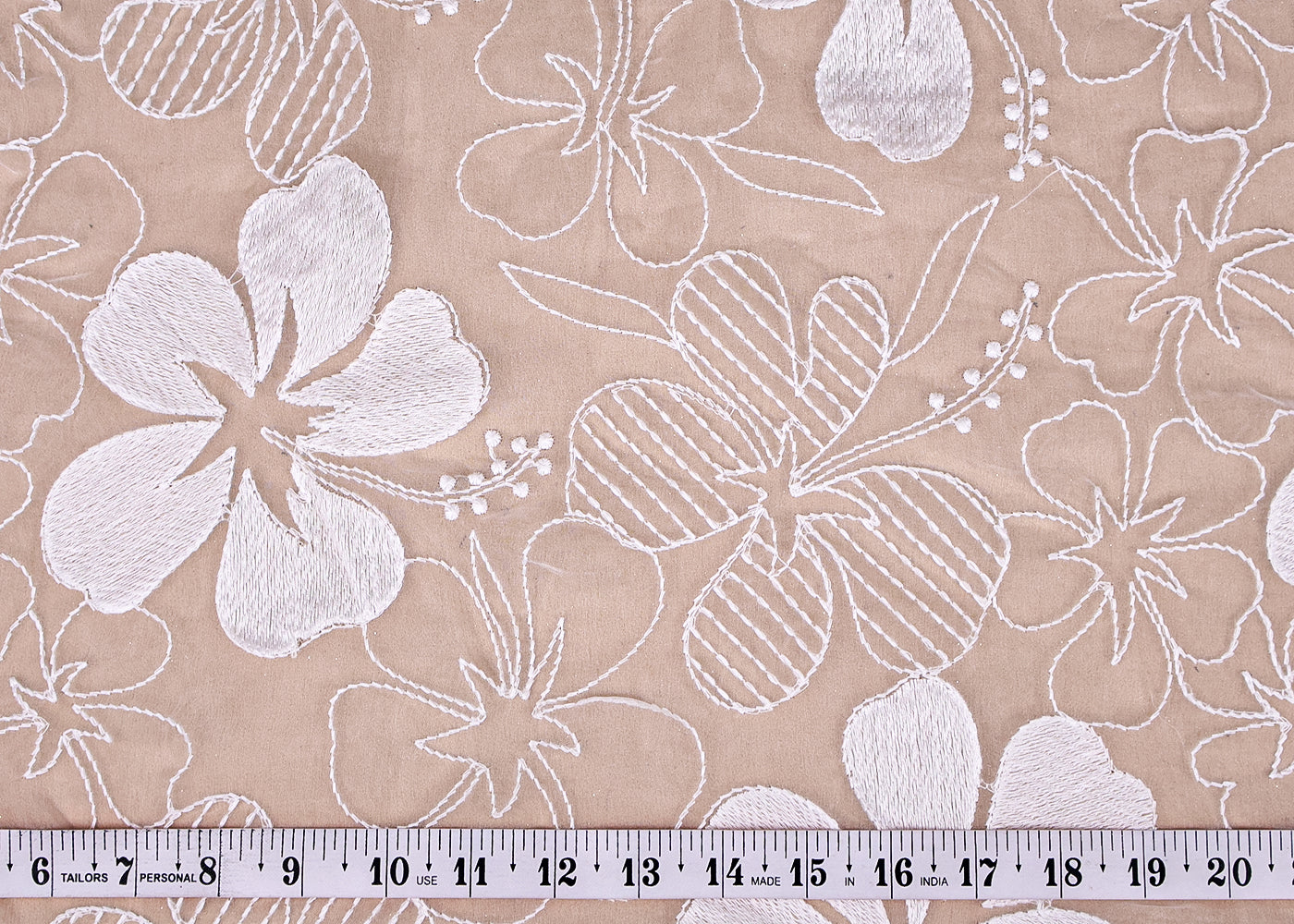 (Pre-Cut 2 MTR) White Organza Fabric With All Over Thread Work 18528