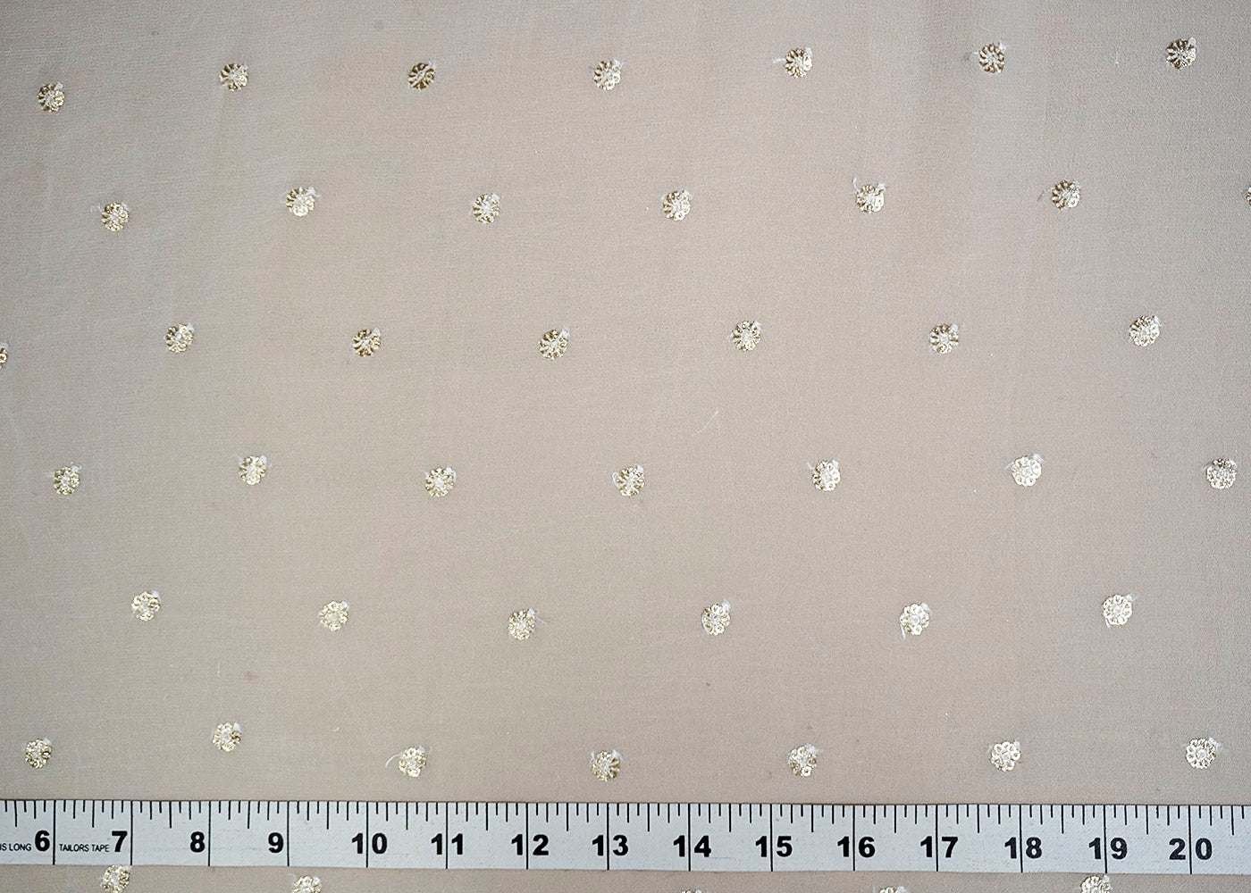 (Pre-Cut 1.5 MTR) White Georgette Fabric With All Over Thread And Sequins Buti 18532