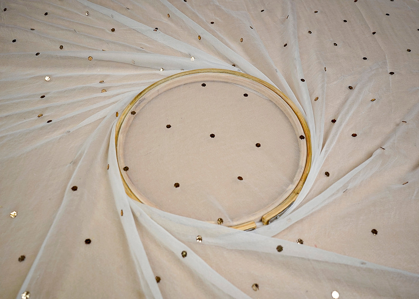 (Pre-Cut 4.25 MTR) White Georgette Fabric With All Over Sequins Work 18533
