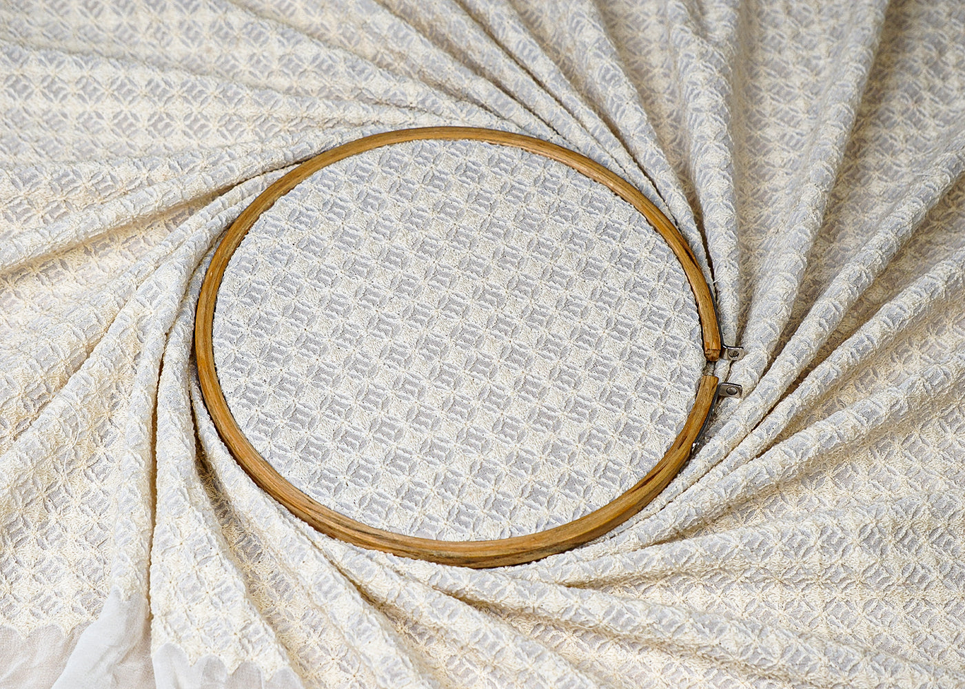 (Pre-Cut 1.1 MTR) White Georgette Fabric With All Over Thread And Sequins Work 18535