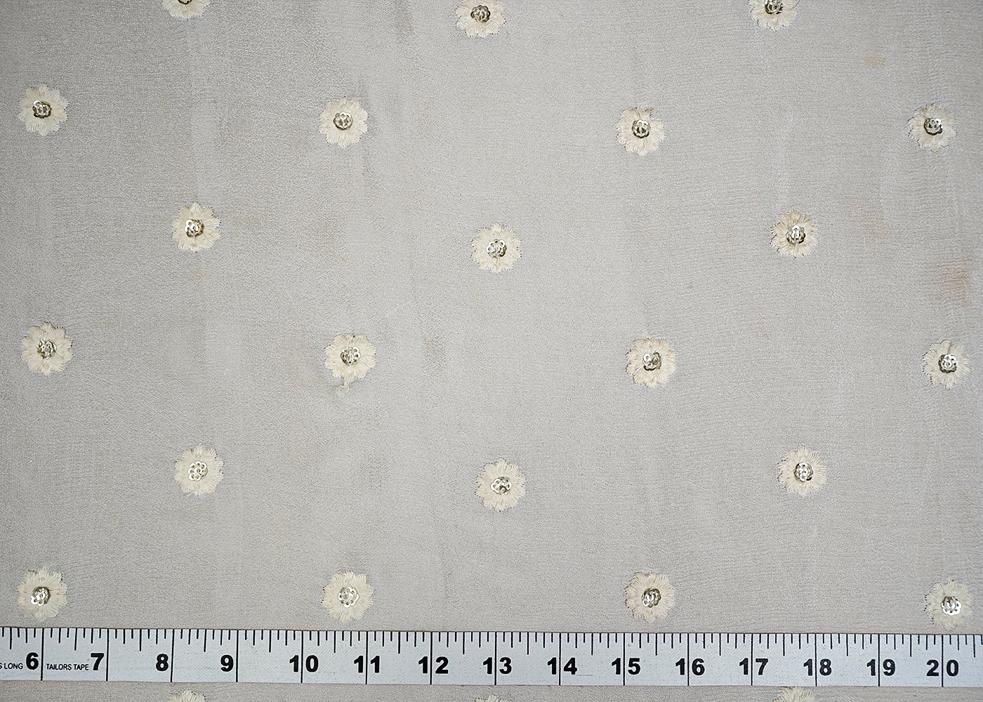 (Pre-Cut 2 MTR) White Chinon Chiffon  Fabric With All Over Thread And Sequins Work 18547