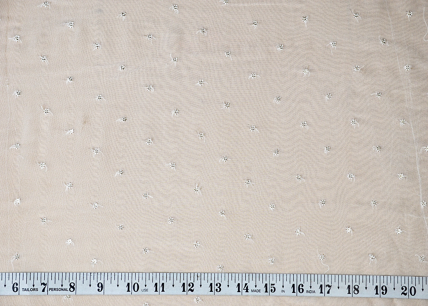 (Pre-Cut 1.55 MTR) White Georgette Fabric With All Over Thread And Sequins Buti 18561