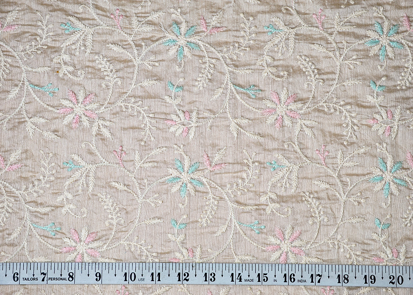 (Pre-Cut 1.25 MTR) Off White Chanderi Fabric With All Over Thread Work 18565