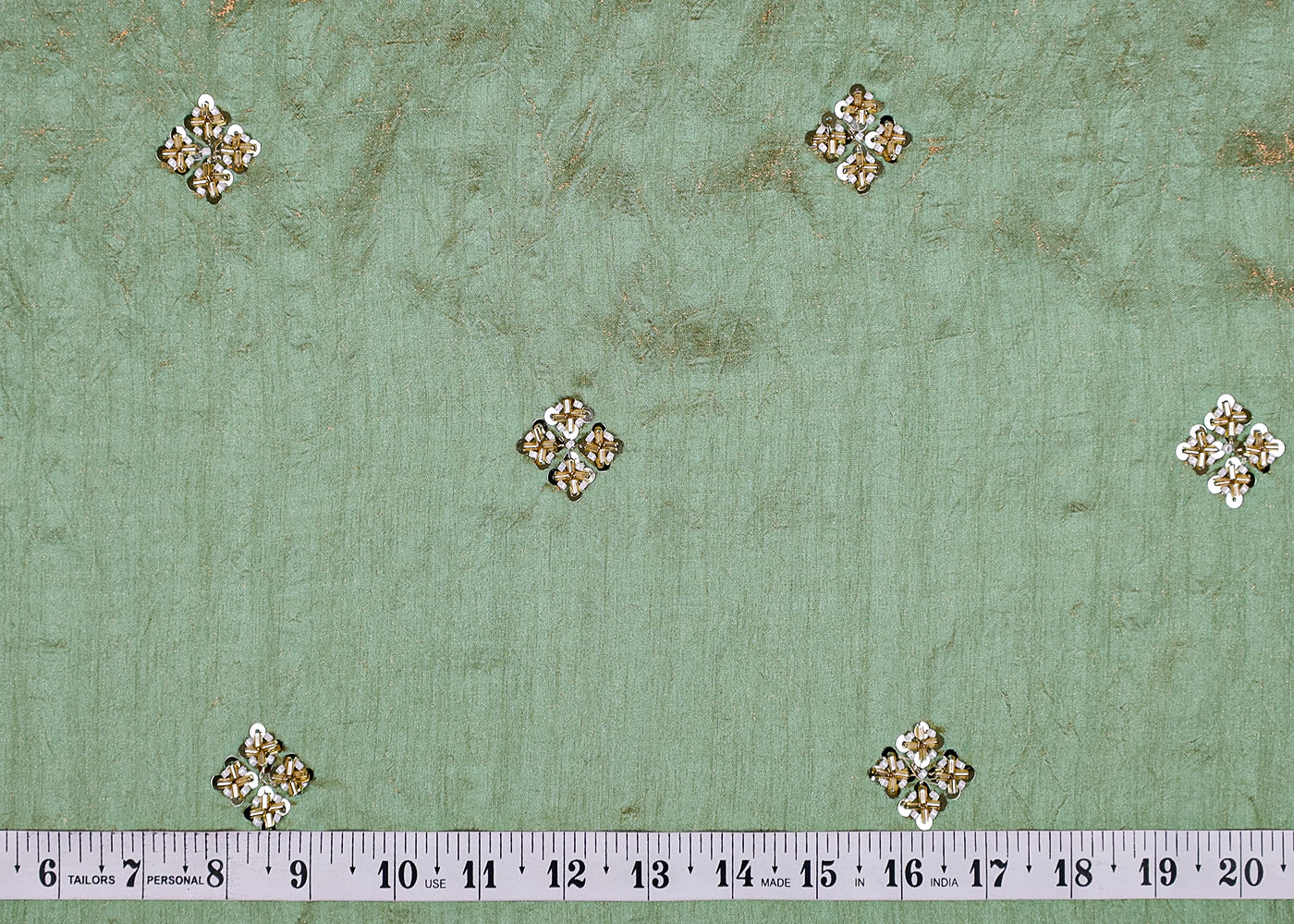 (Pre-Cut 1.6 MTR) Sea Green Diamond Silk Fabric With All Over Katdana, Bead And Sequins Work 18574