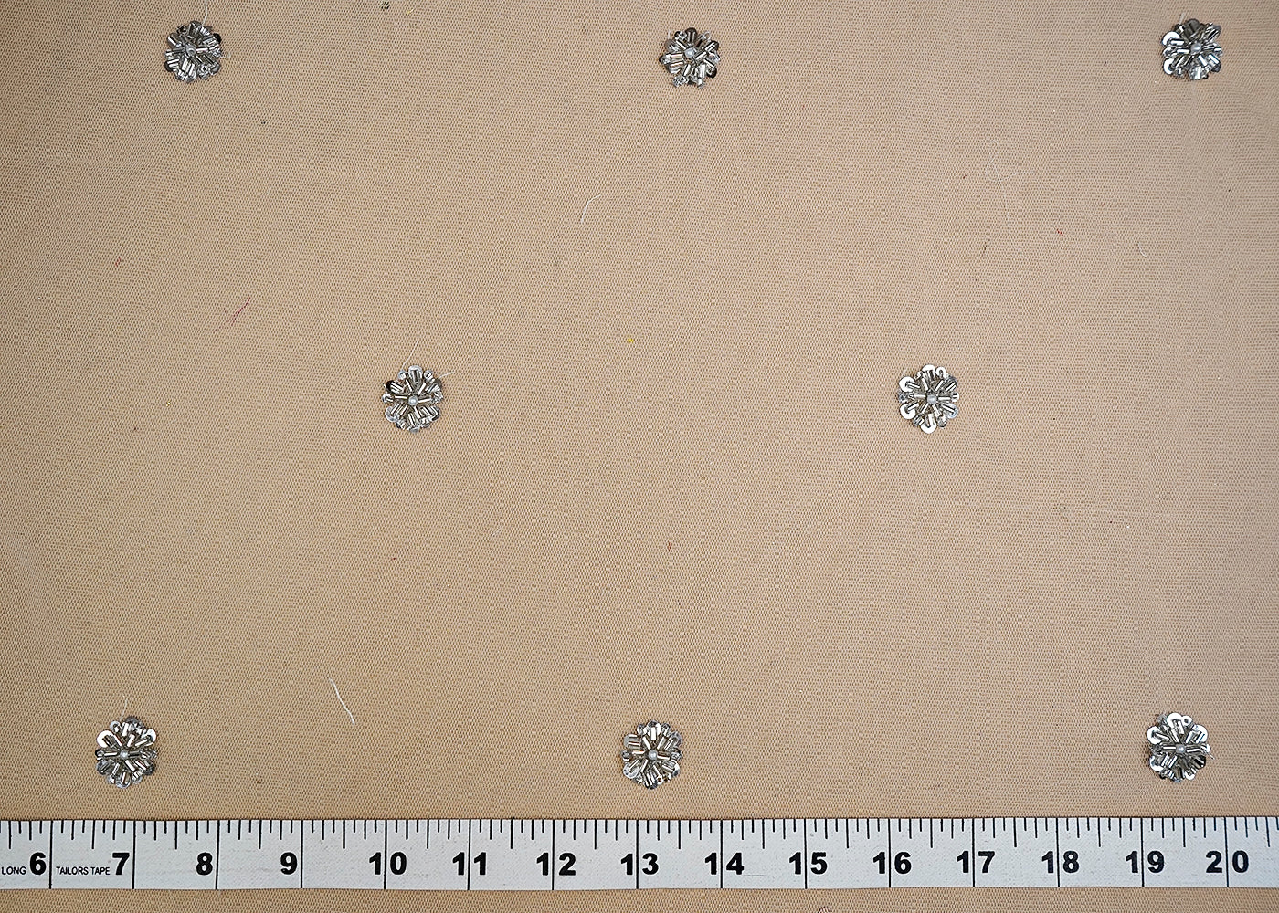 (Pre-Cut 1.75 MTR) White Net Fabric With All Over Bead, Katdana And Sequins Work  18586