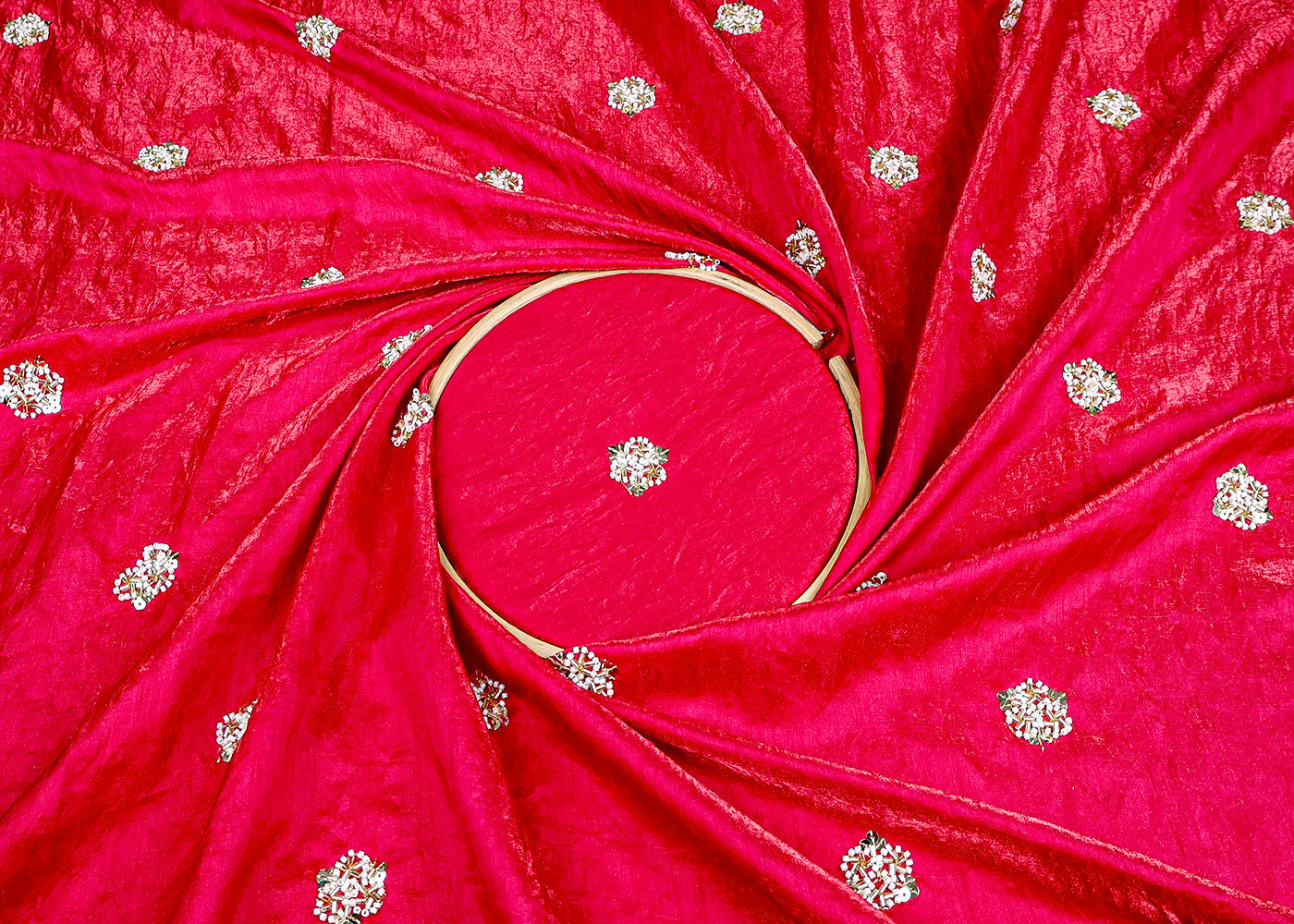 (Pre-Cut 1.3 MTR) Pink Diamond Silk  Fabric With All Over Sequins Katdana And Bead Work 18589