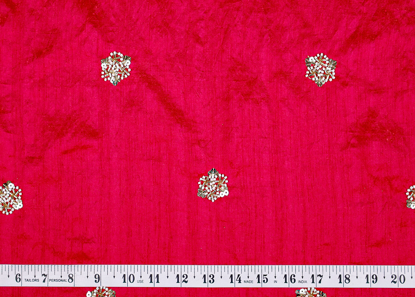 (Pre-Cut 1.3 MTR) Pink Diamond Silk  Fabric With All Over Sequins Katdana And Bead Work 18589