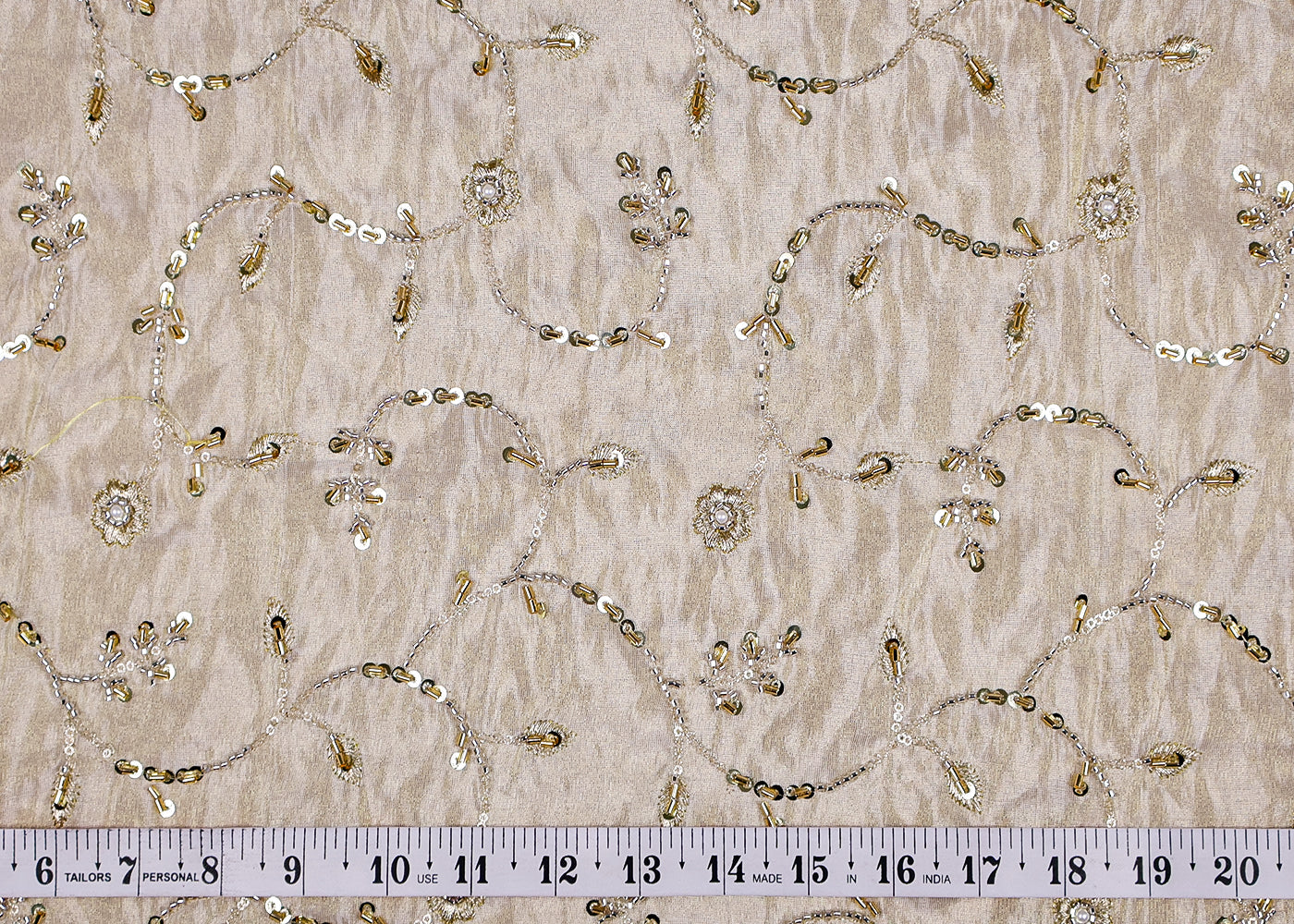 (Pre-Cut 1.5 MTR) Gold Tissue Fabric With All Over Katdana, Bead And Sequins Work 18591