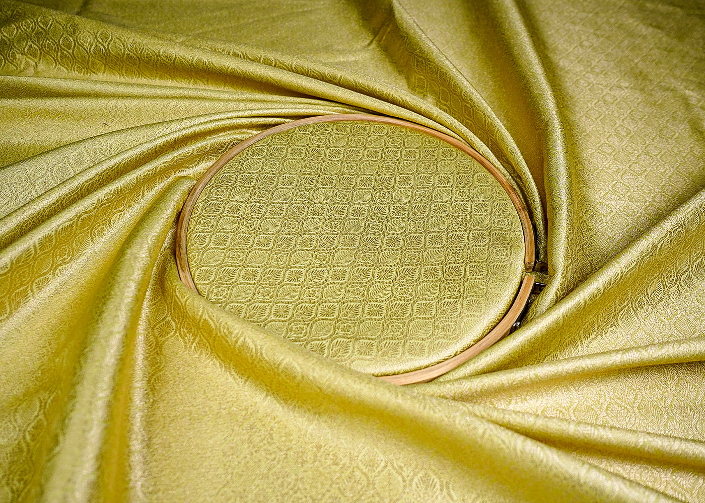 (Pre-Cut 1 MTR) Pista Green Banarasi Brocade Fabric With All Over Zari Handloom 18603