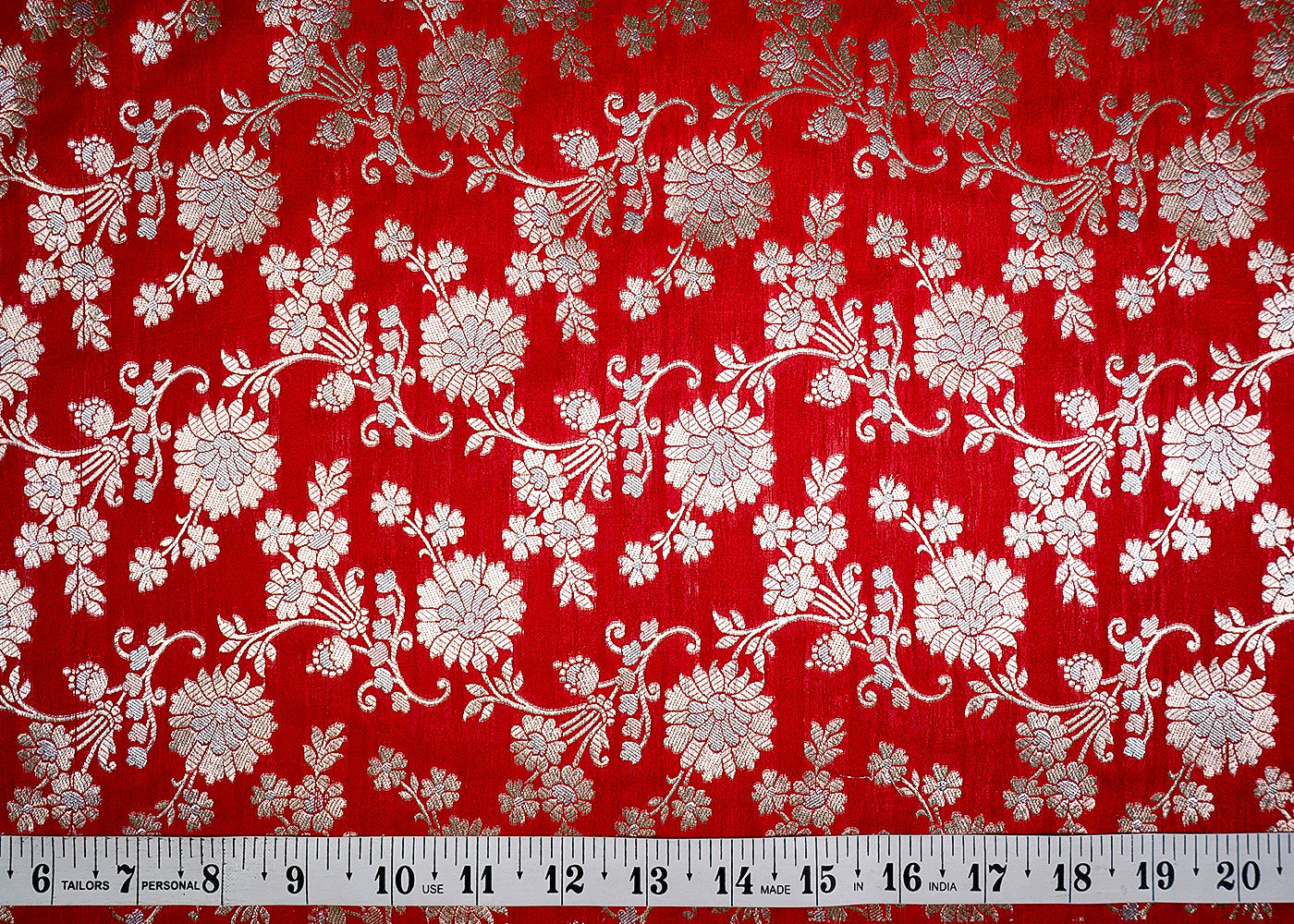 (Pre-Cut 0.9 MTR) Red Banarasi Brocade Fabric With All Over Zari Handloom 18604