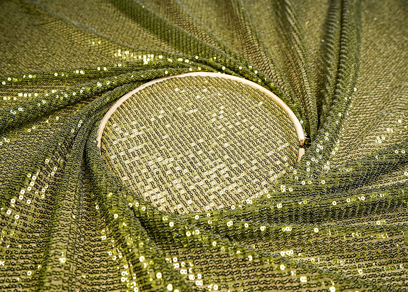(Pre-Cut 2.25 MTR) Mehendi Green Crushed Net Fabric WithAll Over Sequins Work 18609