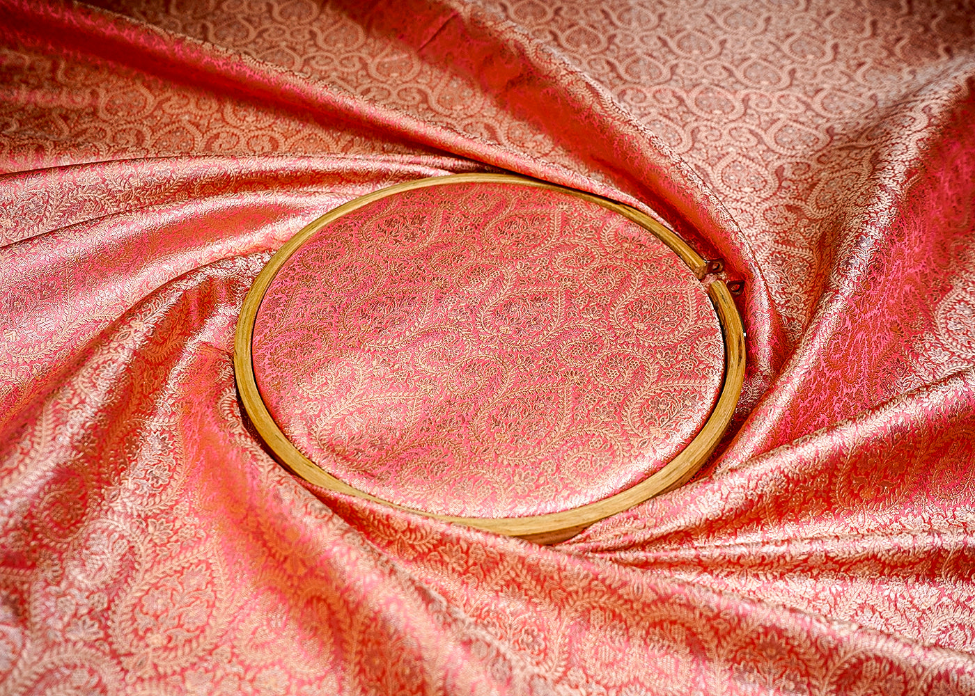 (Pre-Cut 1.25 MTR) Light Pink Banarasi Brocade Fabric With All Over Zari Handloom 18610