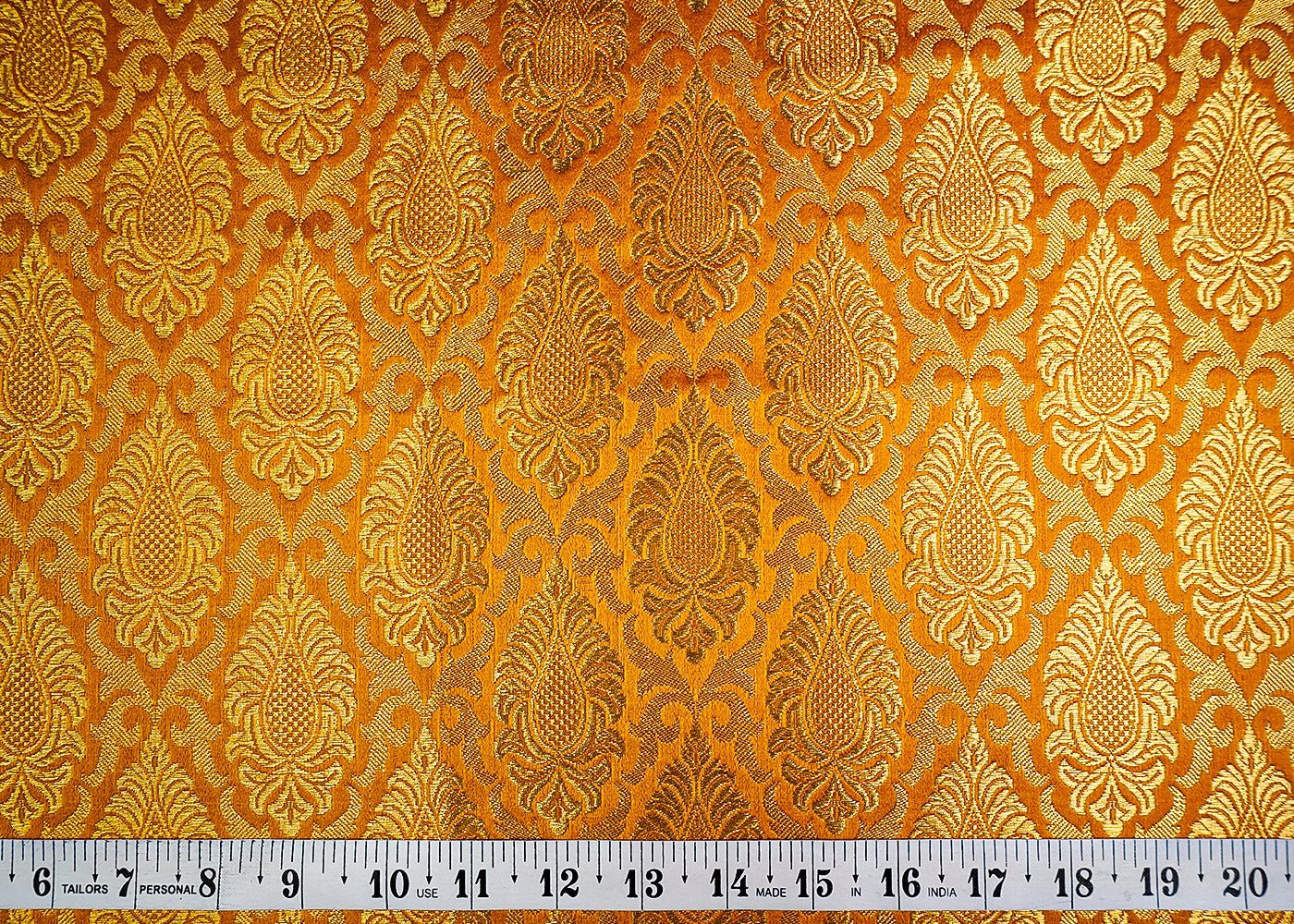 (Pre-Cut 1 MTR) Mustard Banarasi Brocade Fabric With All Over Zari Handloom 18611