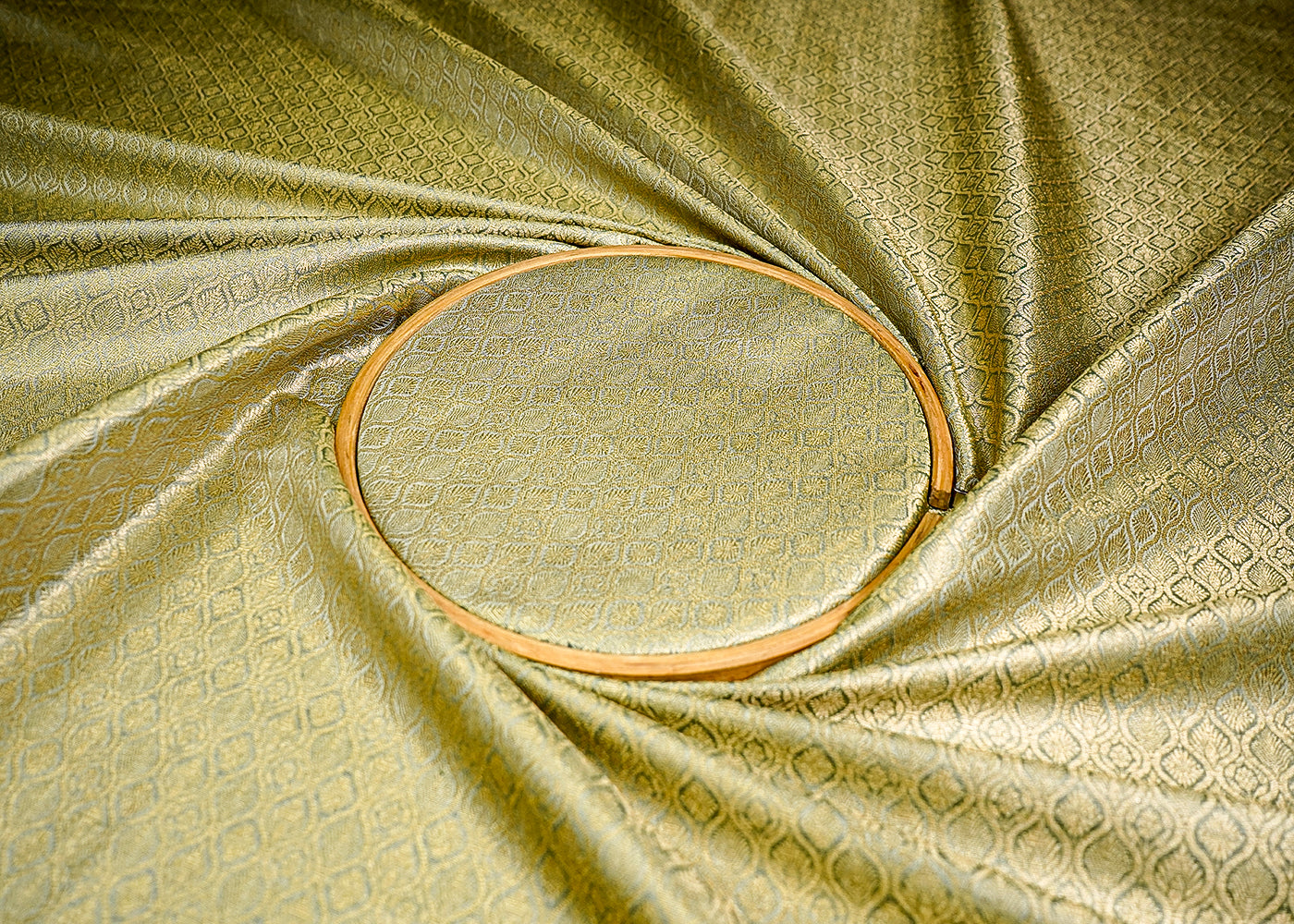 (Pre-Cut 1.35 MTR) Mint Green Banarasi Brocade Fabric With All Over Zari Handloom 18613
