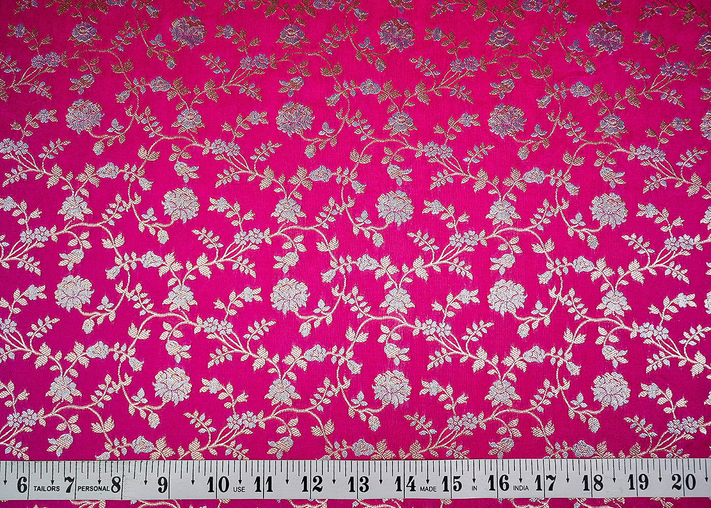 (Pre-Cut 1.3 MTR) Pink Banarasi Brocade Fabric With All Over Zari Handloom 18619