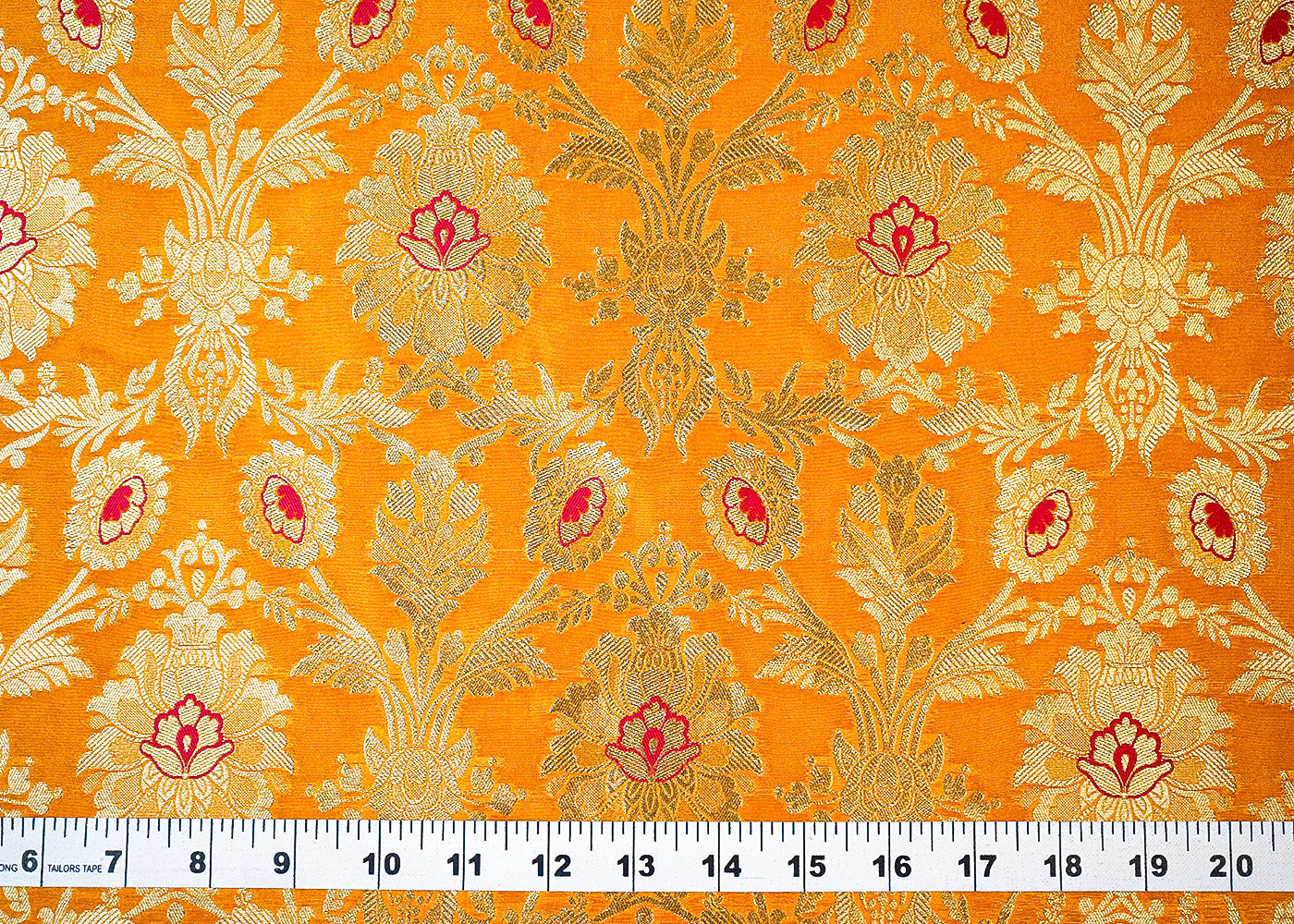 (Pre-Cut 1.8 MTR) Yellow Banarasi Brocade Fabric With All Over Zari Handloom 18620