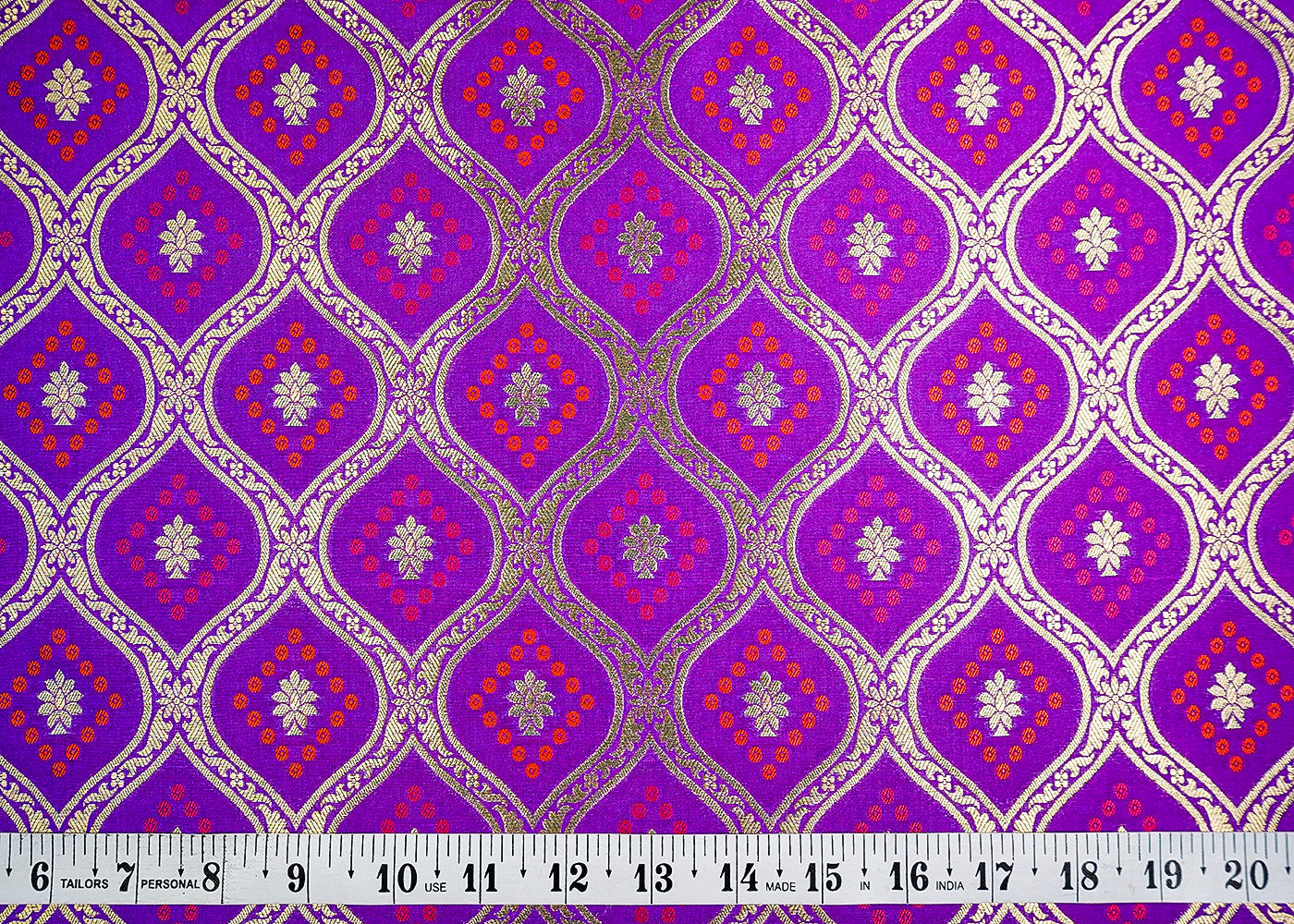 (Pre-Cut 2.7 MTR) Purple Banarasi Brocade Fabric With All Over Zari Handloom 18623