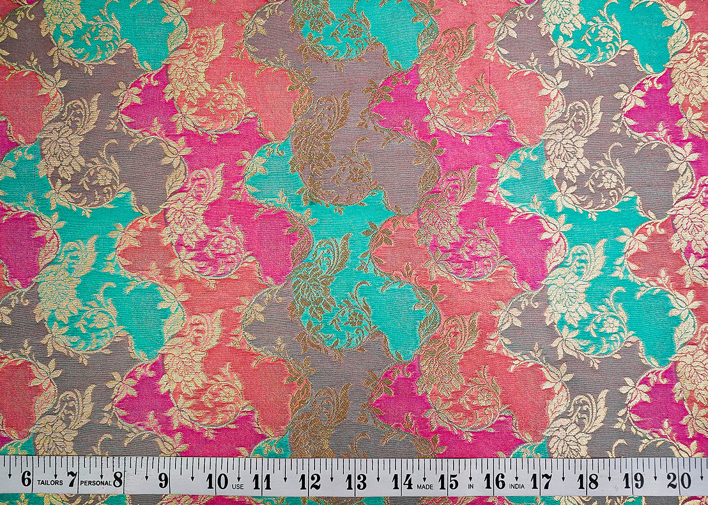 (Pre-Cut 1.85 MTR) Multi-Color Banarasi Brocade Fabric With All Over Zari Handloom 18625