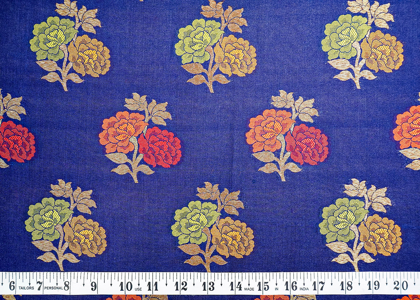 (Pre-Cut 1.8 MTR) Blue Banarasi Brocade Fabric With All Over Zari Handloom 18630