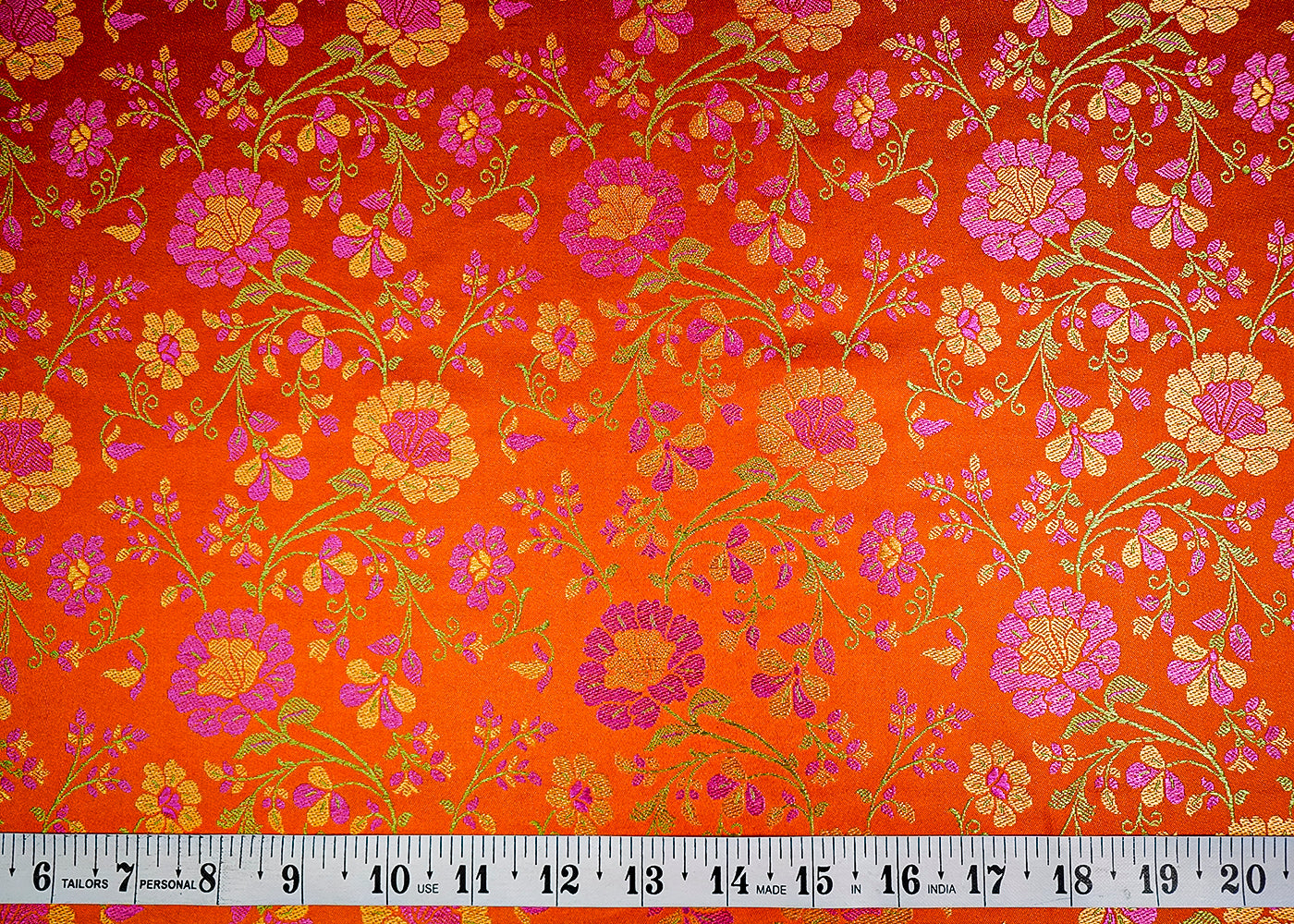 (Pre-Cut 1.45 MTR) Orange Banarasi Brocade Fabric With All Over Zari Handloom 18632