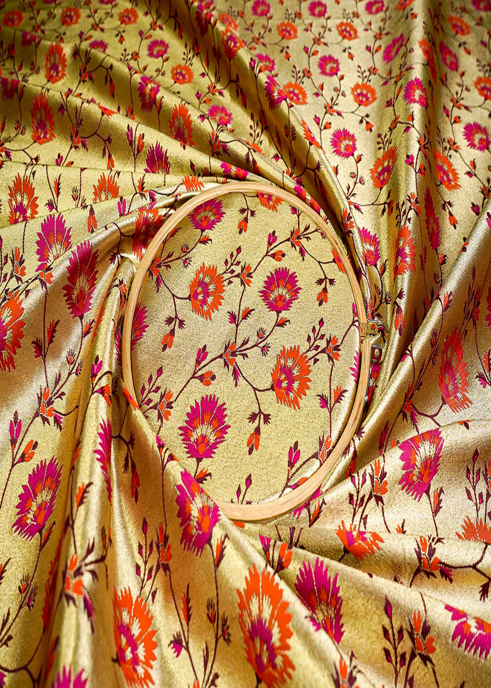 (Pre-Cut-1.85-MTR)-Golden-Banarasi-Brocade-Fabric-With-All-Over-Zari-Handloom-18633