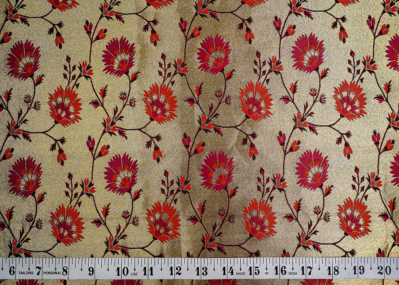 (Pre-Cut 1.85 MTR) Gold Banarasi Brocade Fabric With All Over Zari Handloom 18633