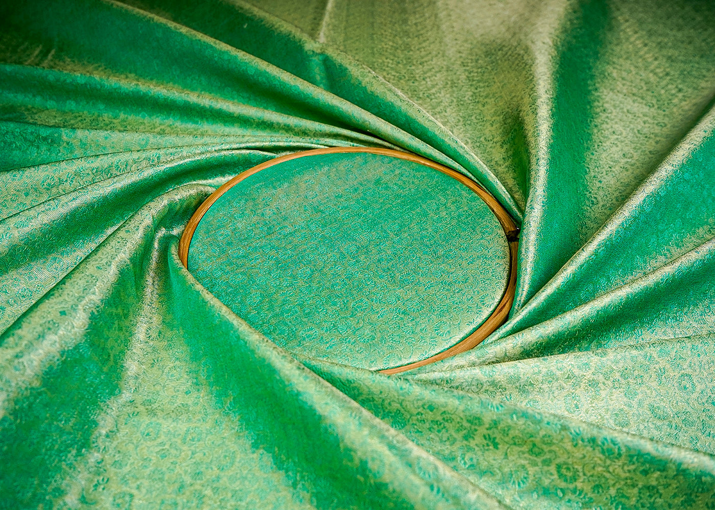 (Pre-Cut 2.7 MTR) Mint Green Banarasi Brocade Fabric With All Over Zari Handloom 18634