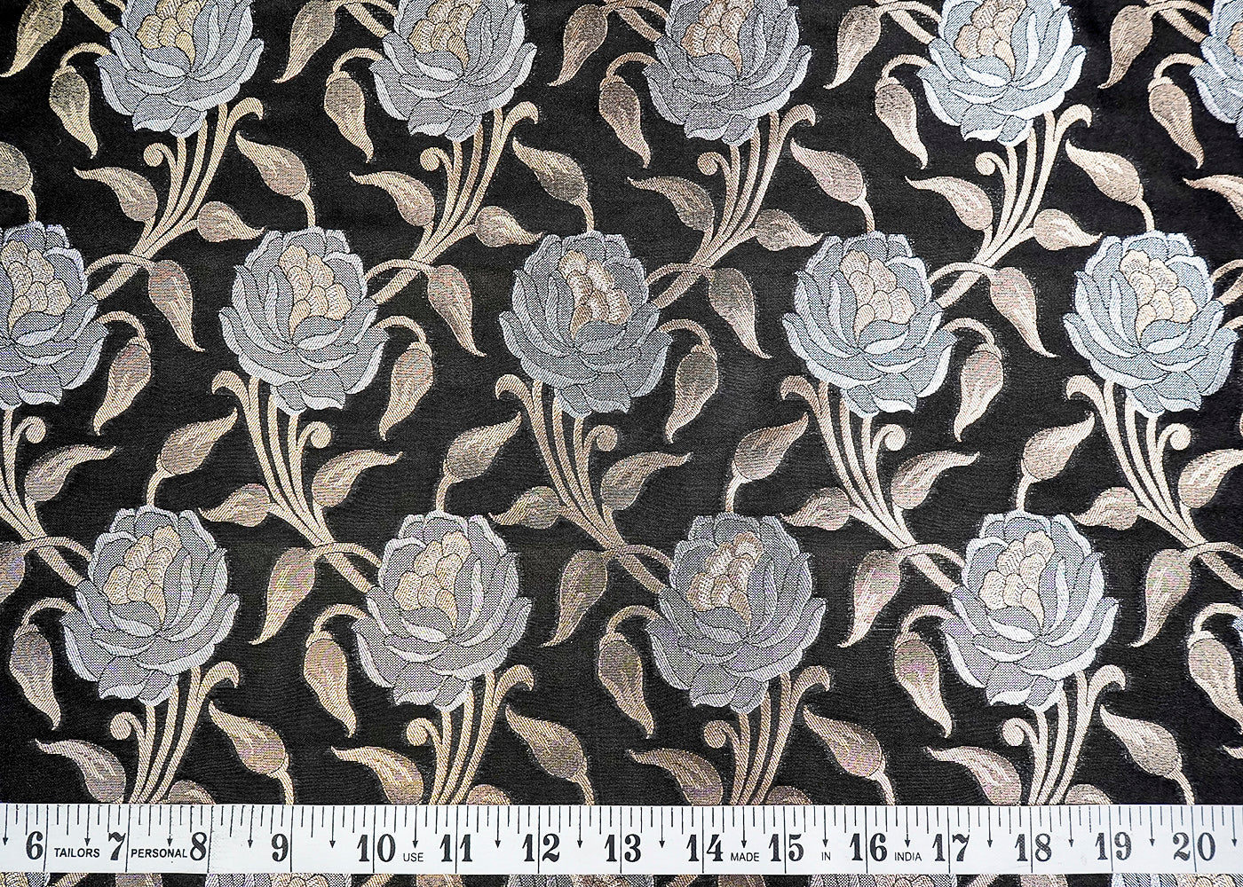 (Pre-Cut 1.85 MTR) Black Banarasi Brocade Fabric With All Over Zari Handloom 18636