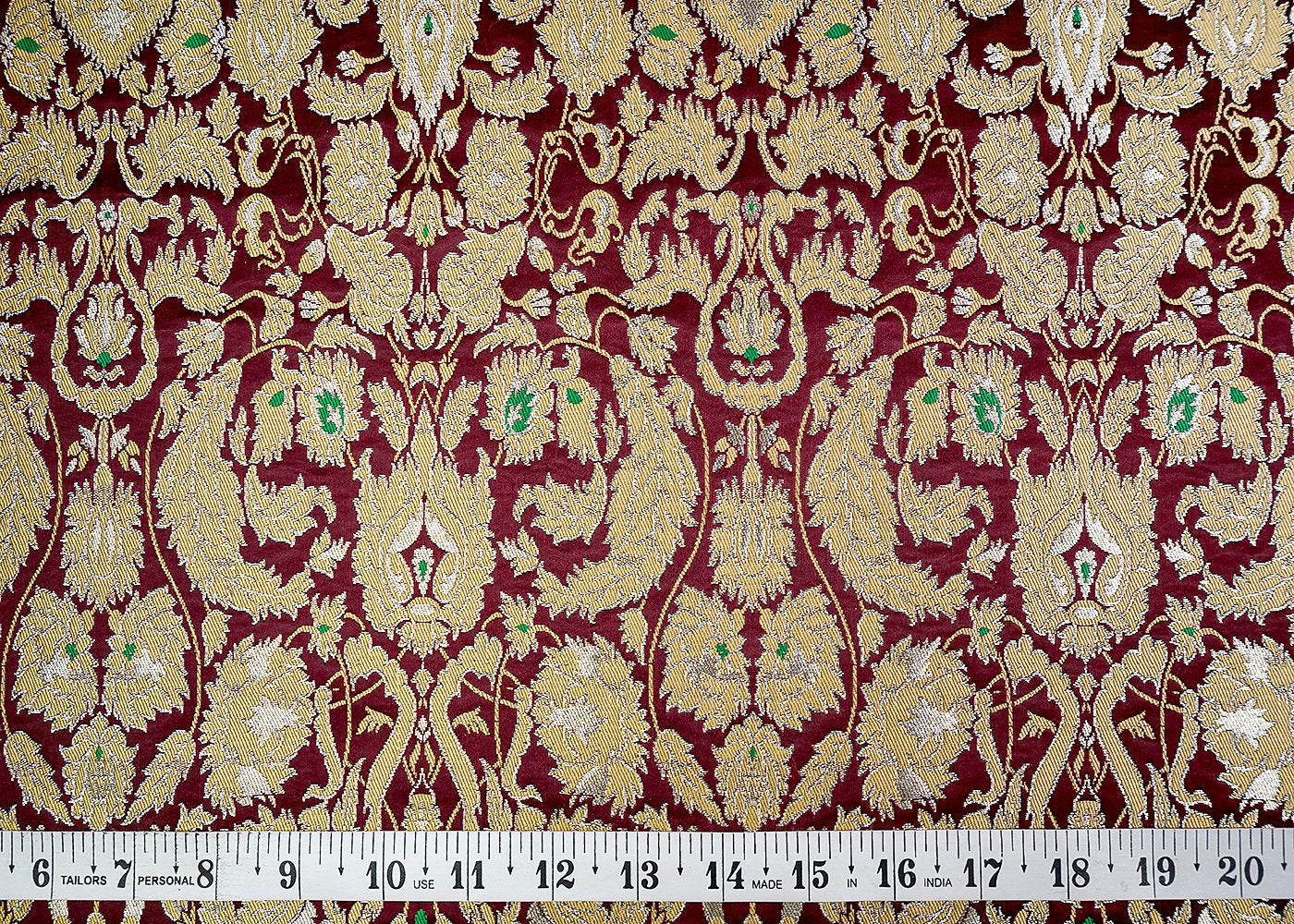 (Pre-Cut 1 MTR) Wine Banarasi Brocade Fabric With All Over Zari Handloom 18639