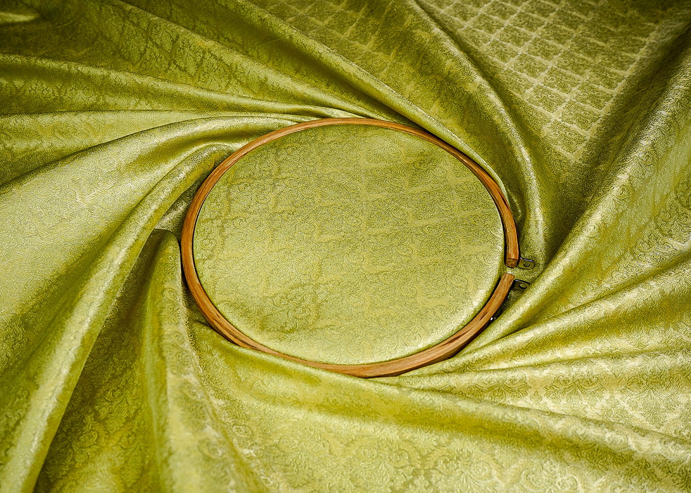 (Pre-Cut 2.3 MTR) Pista Green Banarasi Brocade Fabric With All Over Zari Handloom 18641