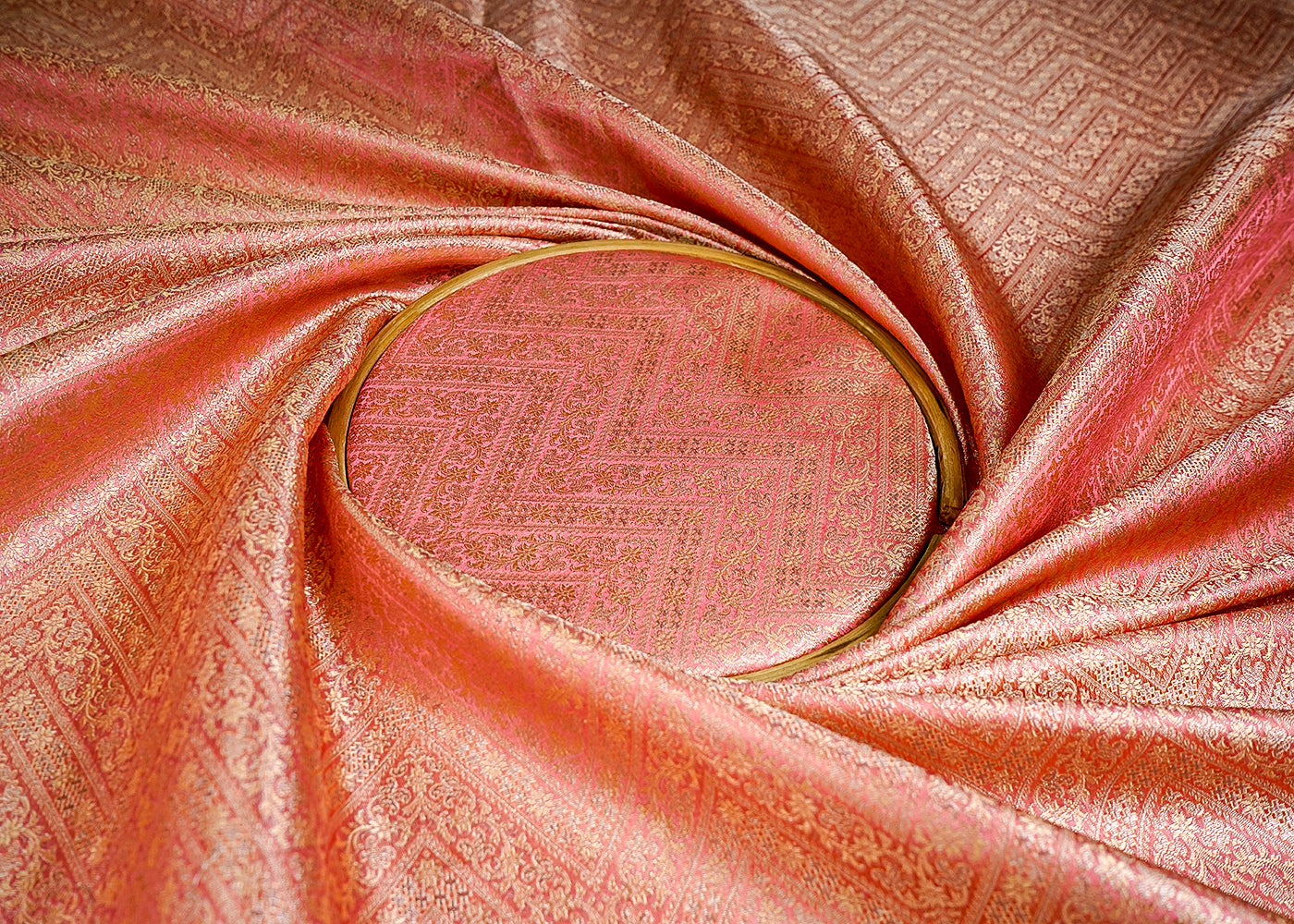 (Pre-Cut 1.45 MTR) Light Pink Banarasi Brocade Fabric With All Over Zari Handloom 18642