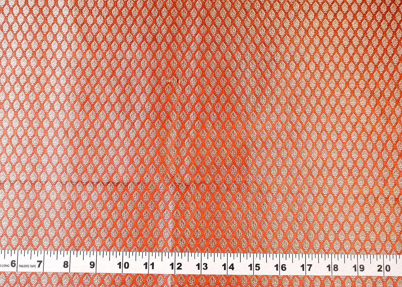 (Pre-Cut 1.7 MTR) Orange Banarasi Brocade Fabric With All Over Zari Handloom 18645