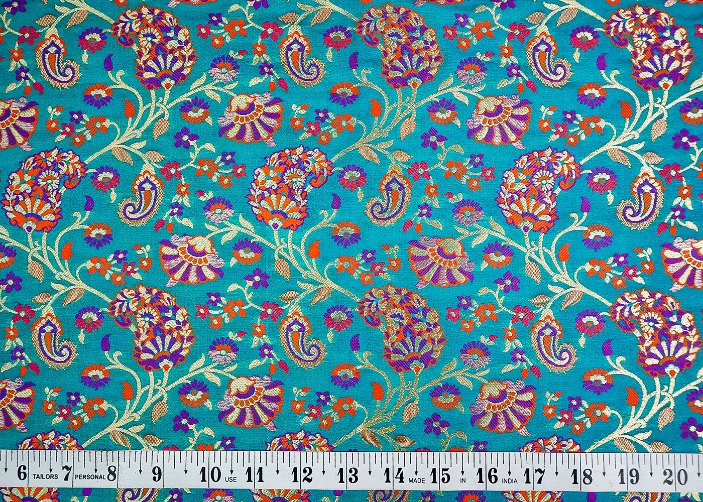 (Pre-Cut 1 MTR) Teal Green Banarasi Brocade Fabric With All Over Zari Handloom 18648