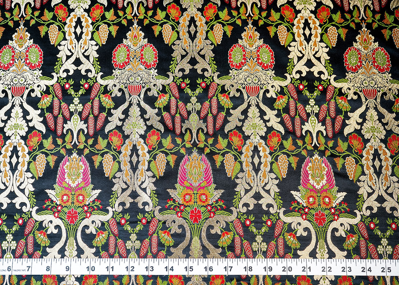 (Pre-Cut 2.55 MTR) Black Banarasi Brocade Fabric With All Over Zari Handloom 18649