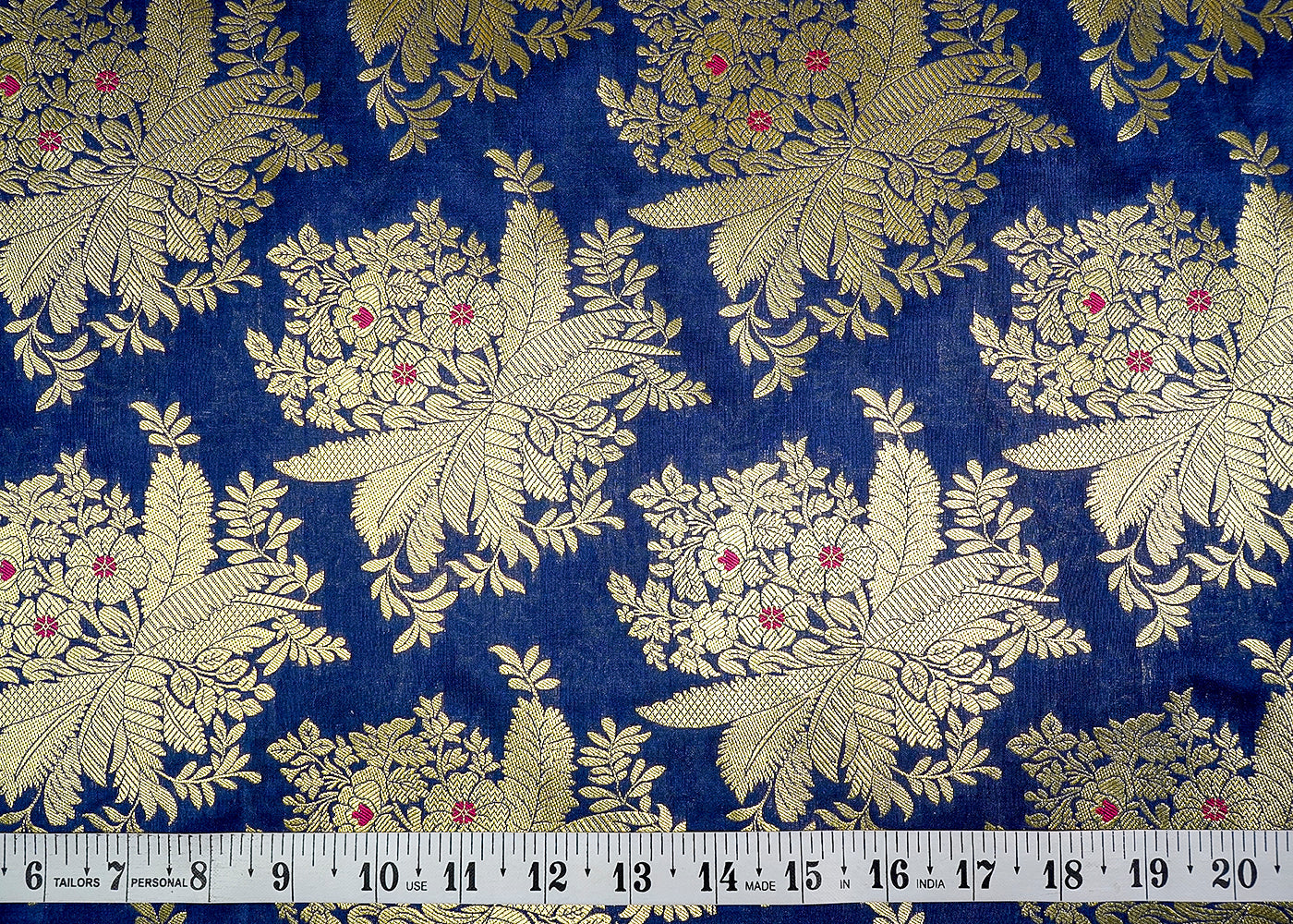 (Pre-Cut 2.4 MTR) Blue Banarasi Brocade Fabric With All Over Zari Handloom 18654
