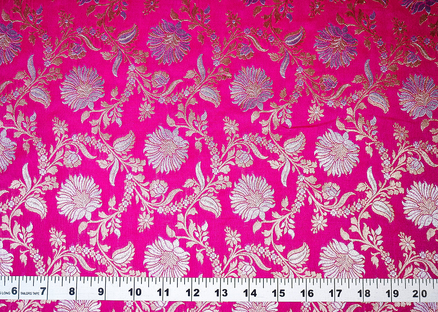 (Pre-Cut 2.1 MTR) Pink Banarasi Brocade Fabric With All Over Zari Handloom 18655