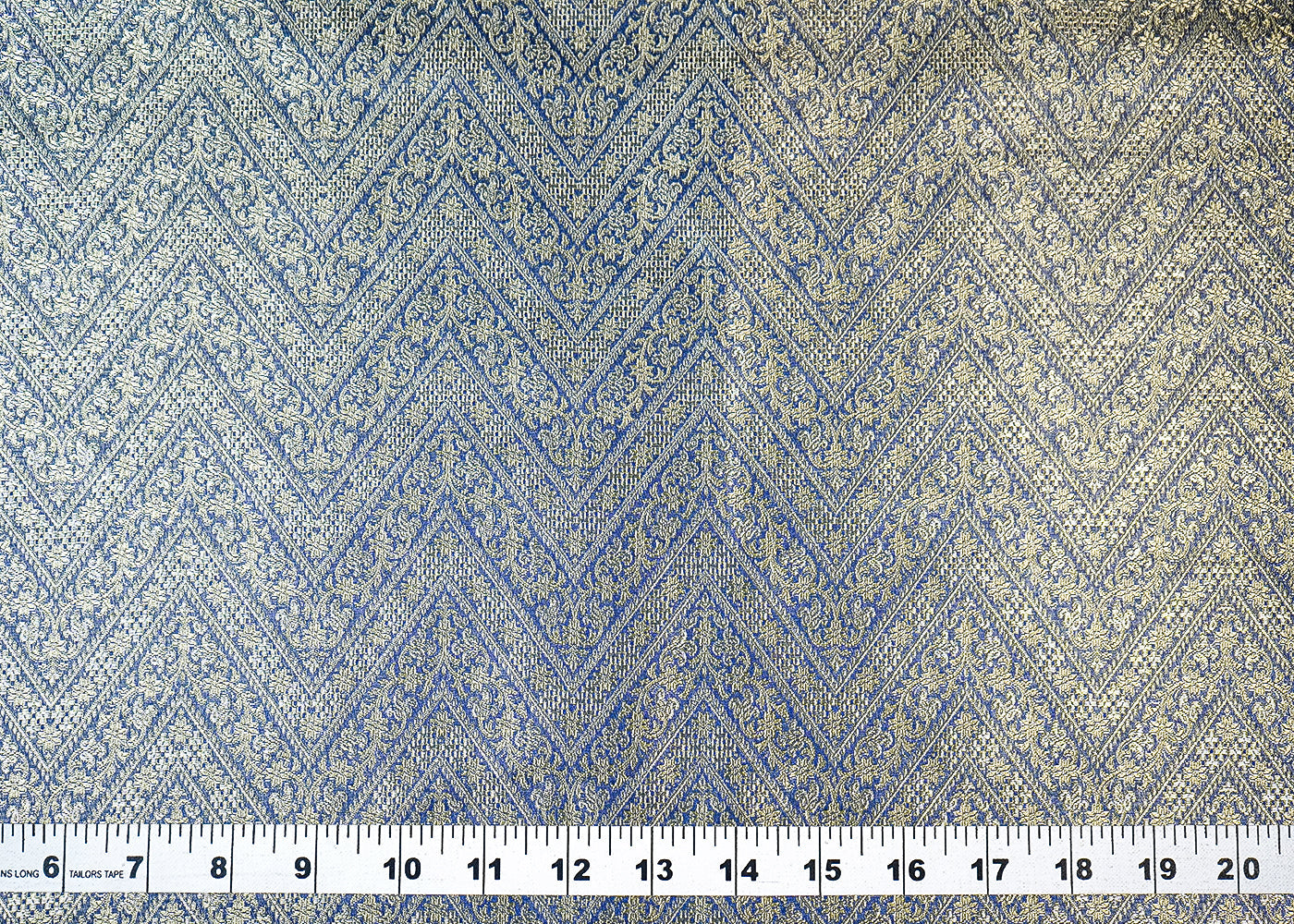 (Pre-Cut 2.75 MTR) Blue Banarasi Brocade Fabric With All Over Zari Handloom 18657
