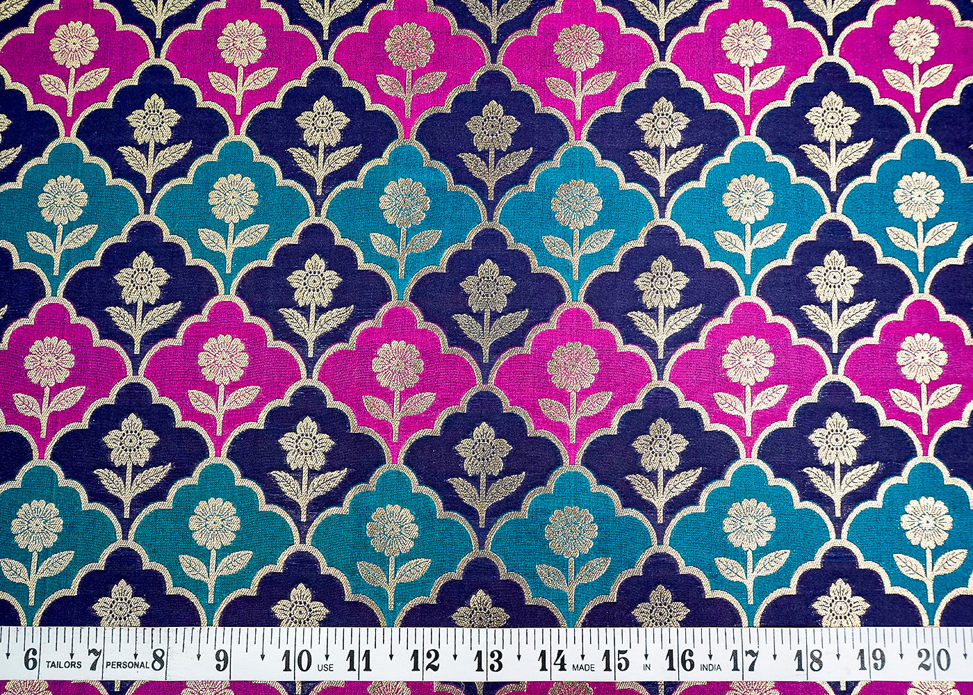(Pre-Cut 2.55 MTR) Navy Blue Banarasi Brocade Fabric With All Over Zari Handloom 18664