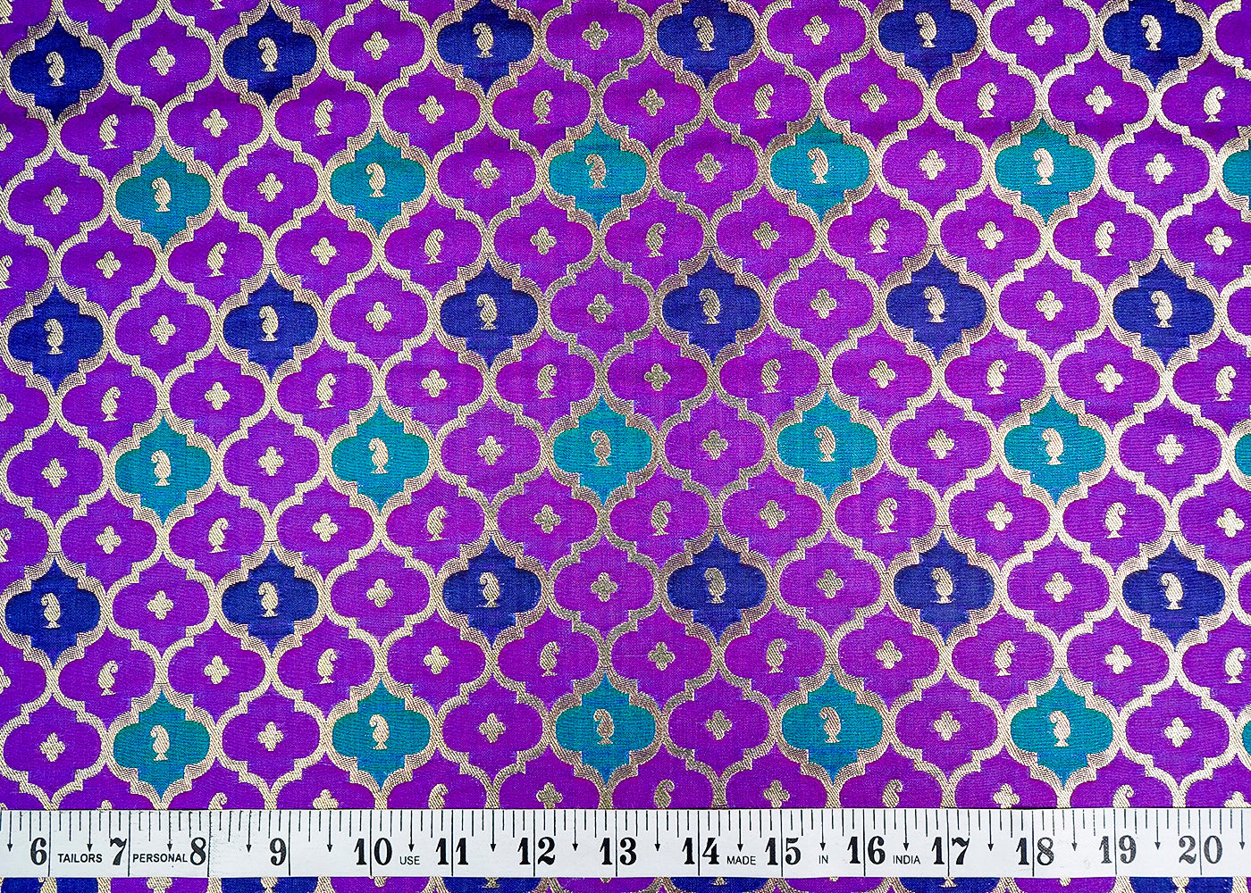 (Pre-Cut 2.45 MTR) Purple Banarasi Brocade Fabric With All Over Zari Handloom 18667