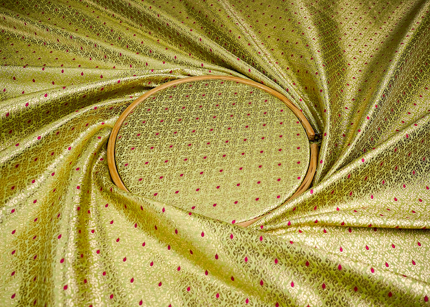 (Pre-Cut 1.45 MTR) Pista Green Banarasi Brocade Fabric With All Over Zari Handloom 18668