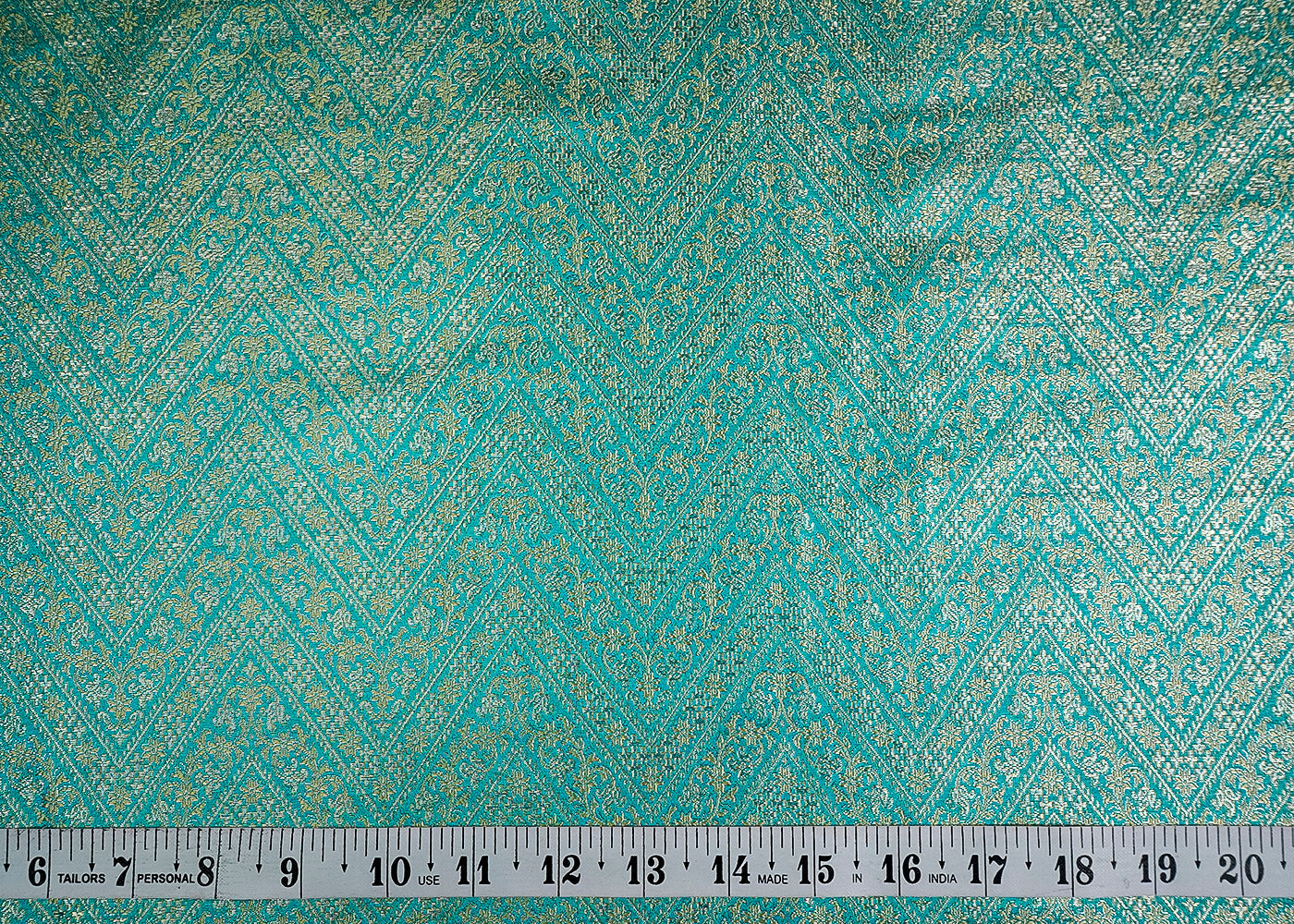 (Pre-Cut 2 MTR) Light Blue Banarasi Brocade Fabric With All Over Zari Handloom 18670